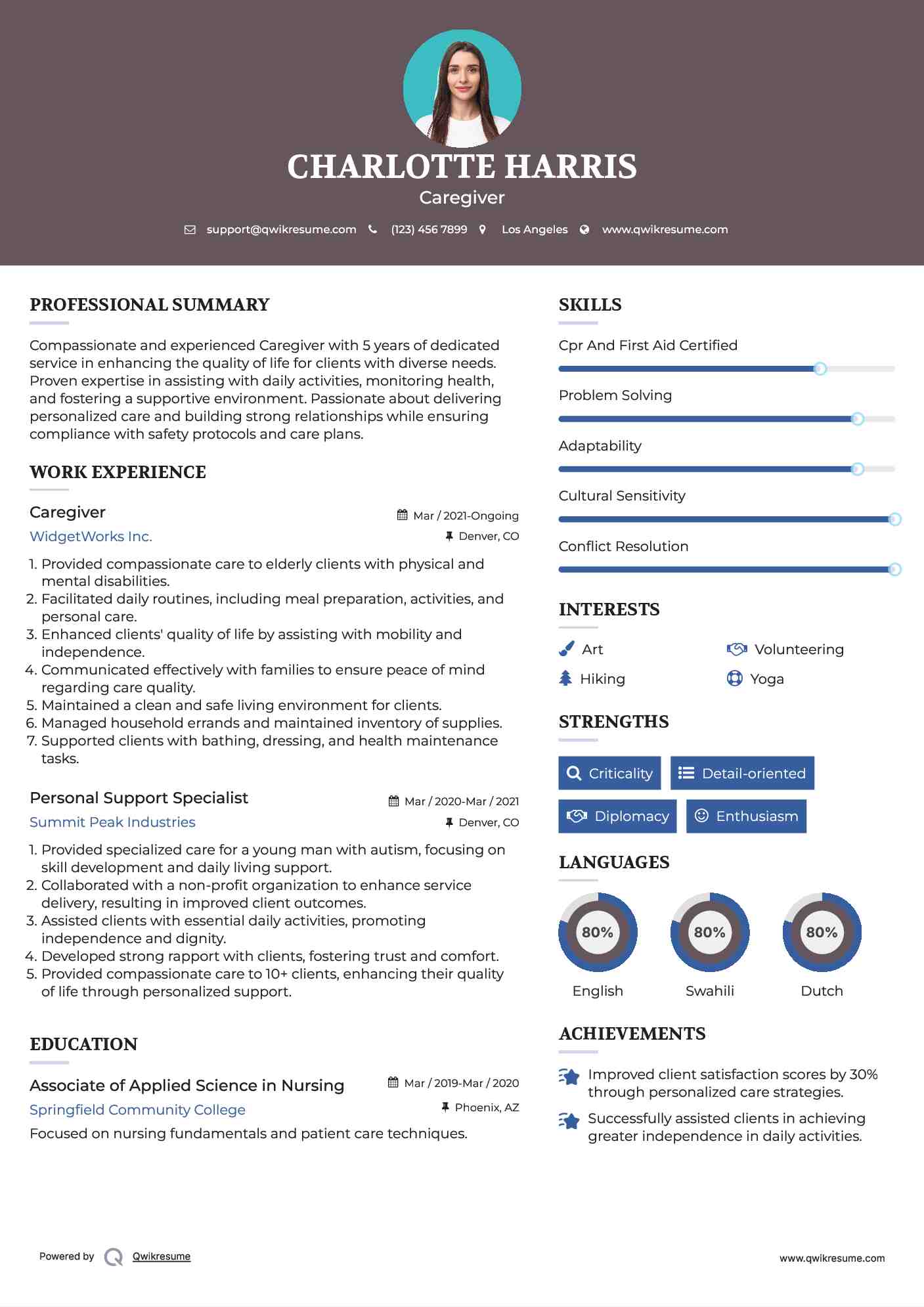 Caregiver Resume Template