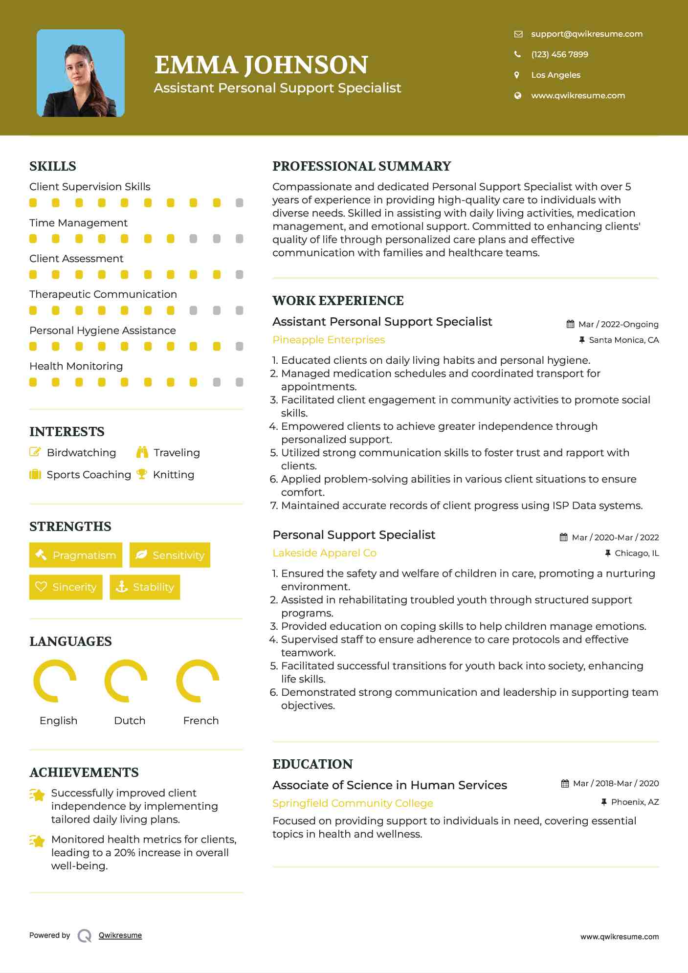 Assistant Personal Support Specialist Resume Model