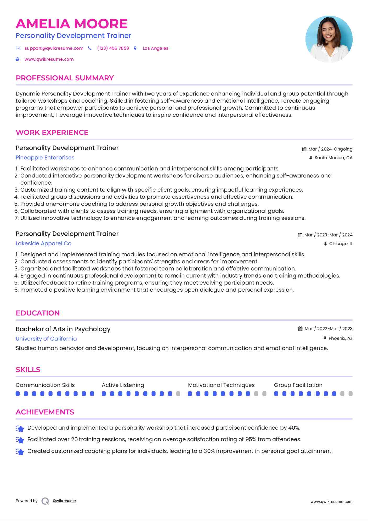 Personality Development Trainer Resume Format