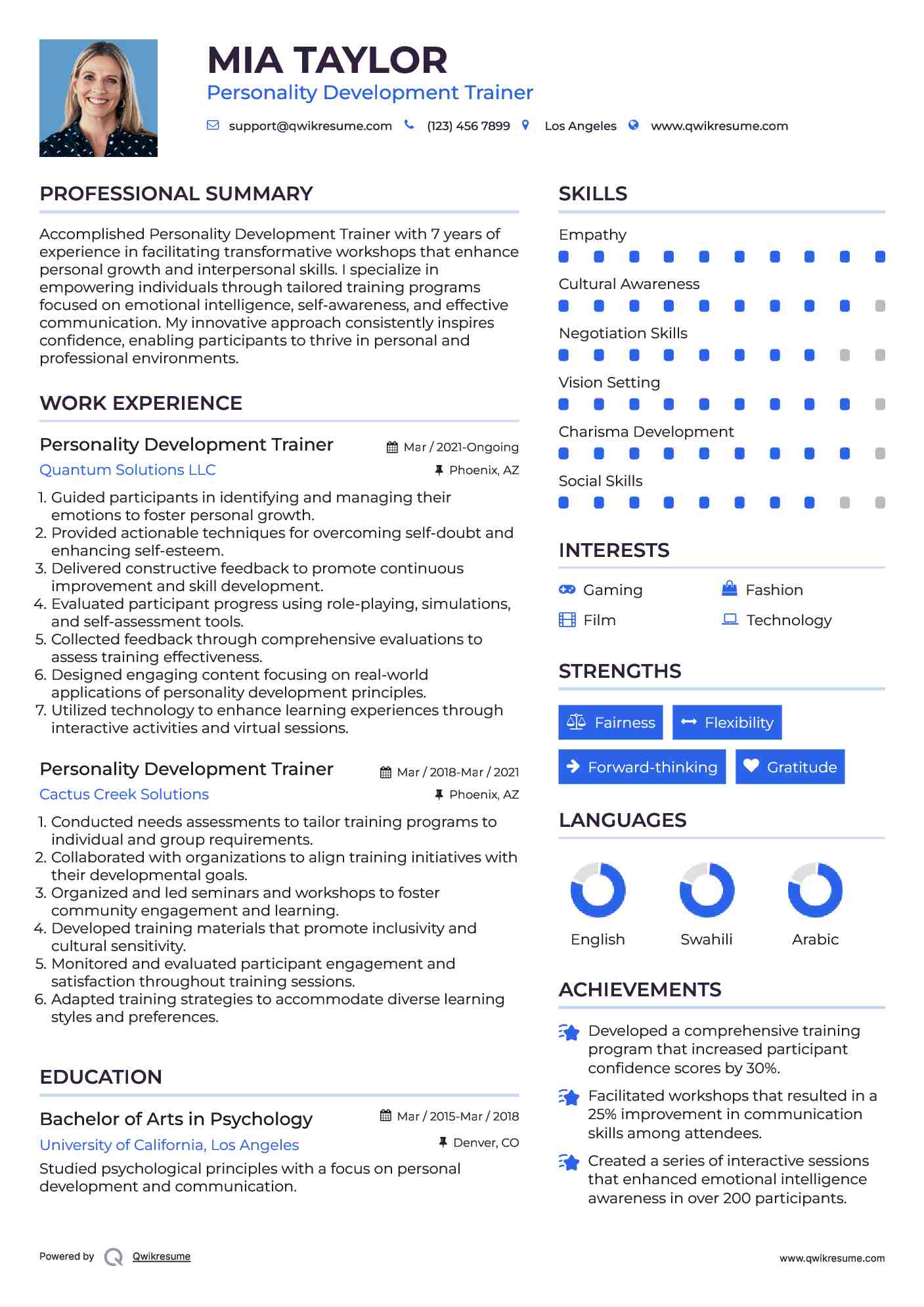Personality Development Trainer Resume Model