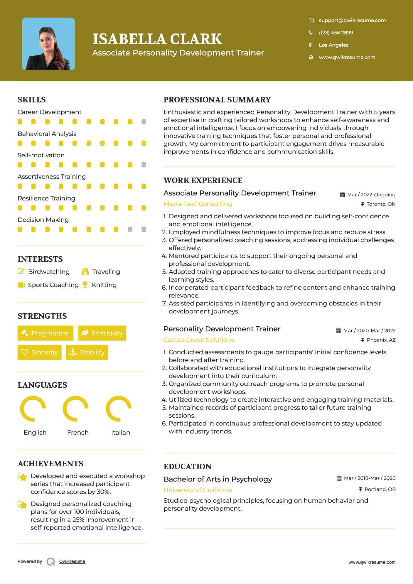 Associate Personality Development Trainer Resume Template