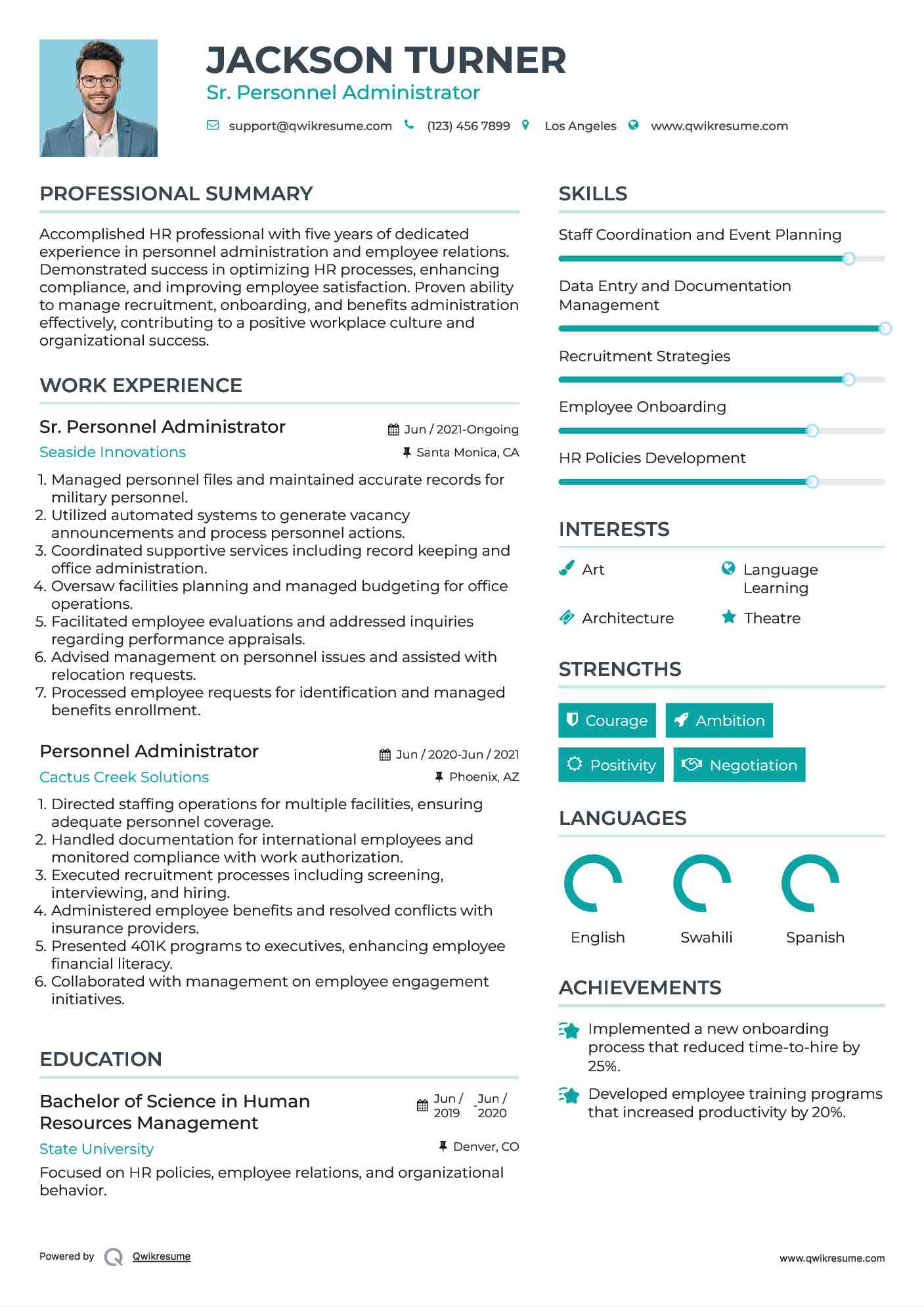 Sr. Personnel Administrator Resume Model