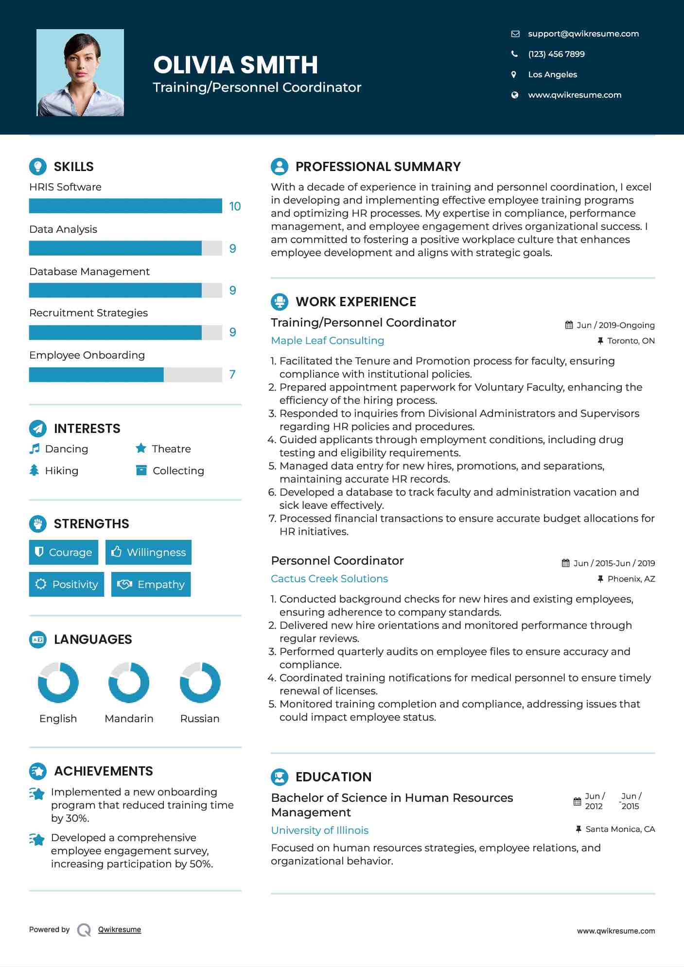 Training/Personnel Coordinator Resume Template