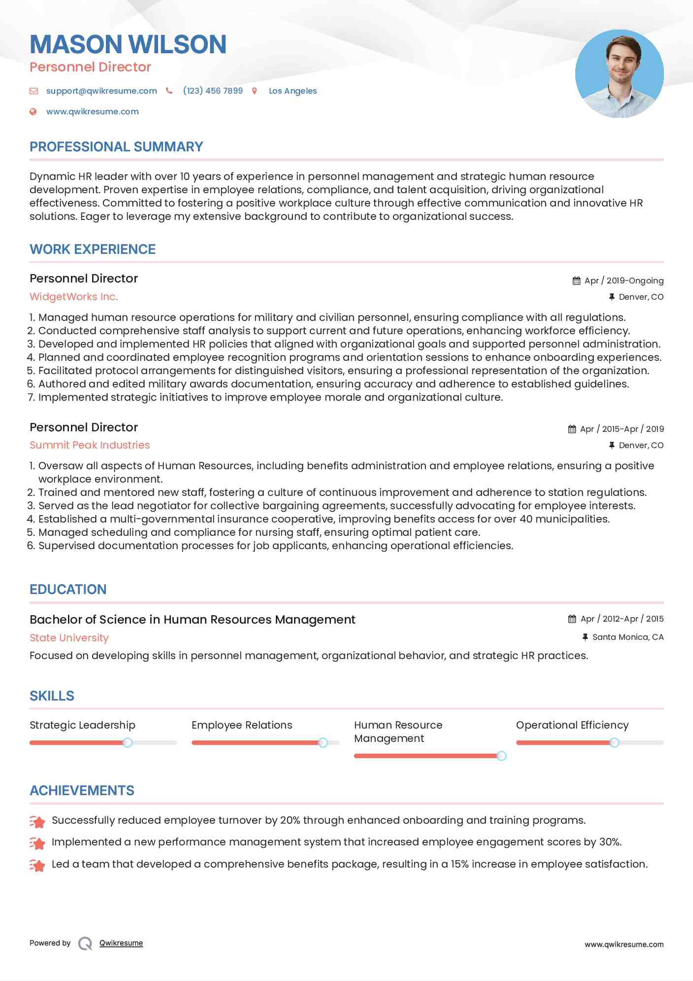 Personnel Director Resume Template