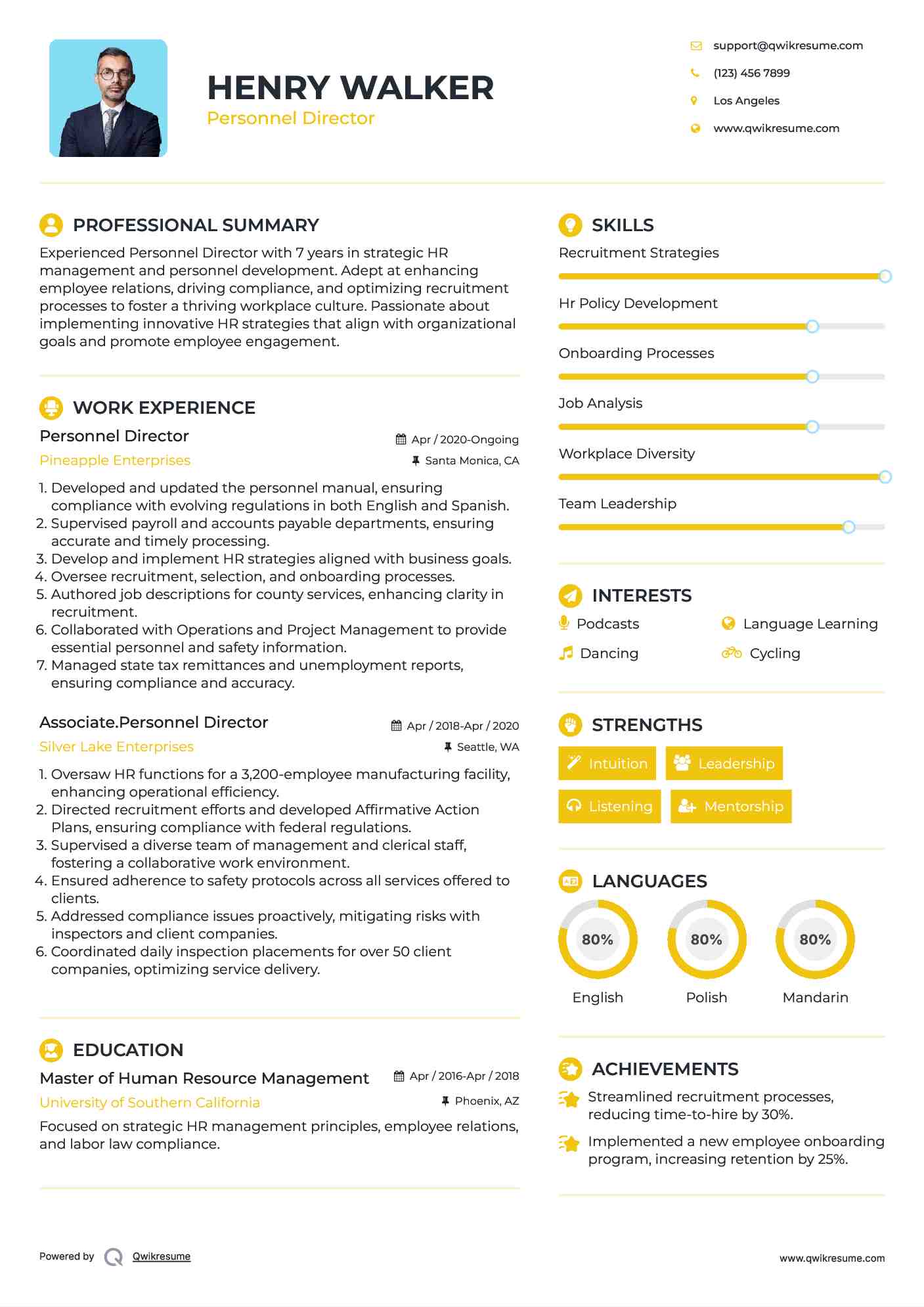 Personnel Director Resume Model