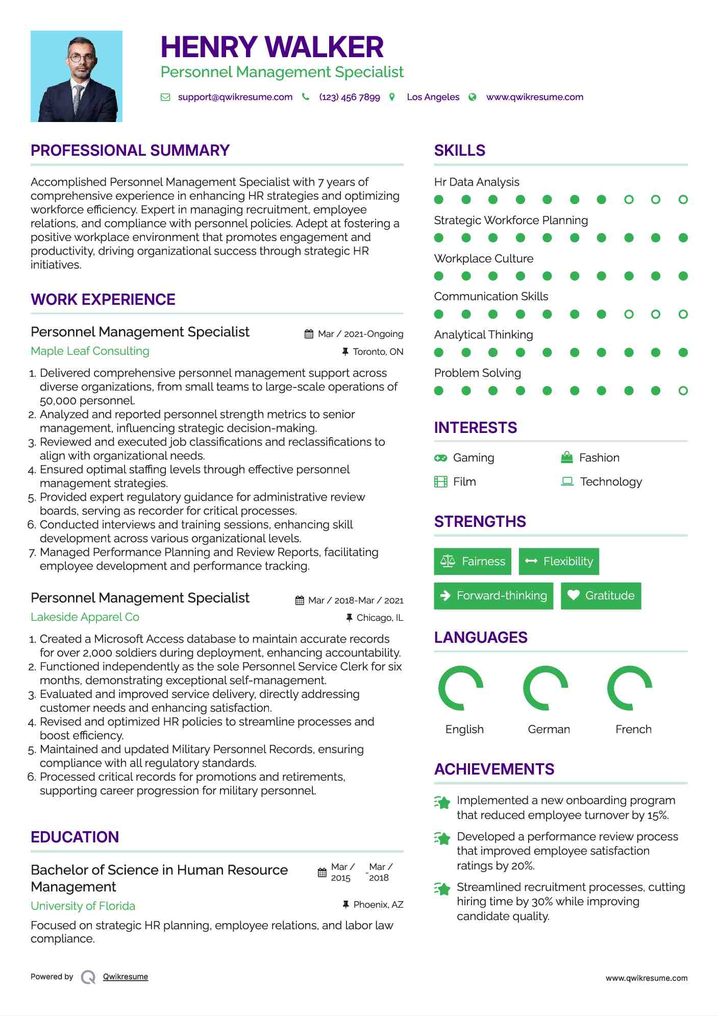 Personnel Management Specialist Resume Template