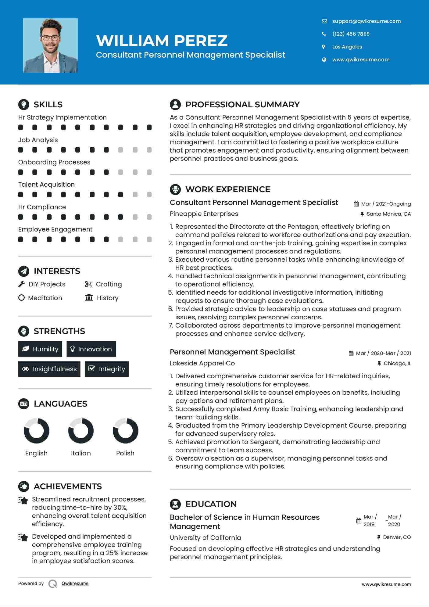 Consultant Personnel Management Specialist Resume Sample