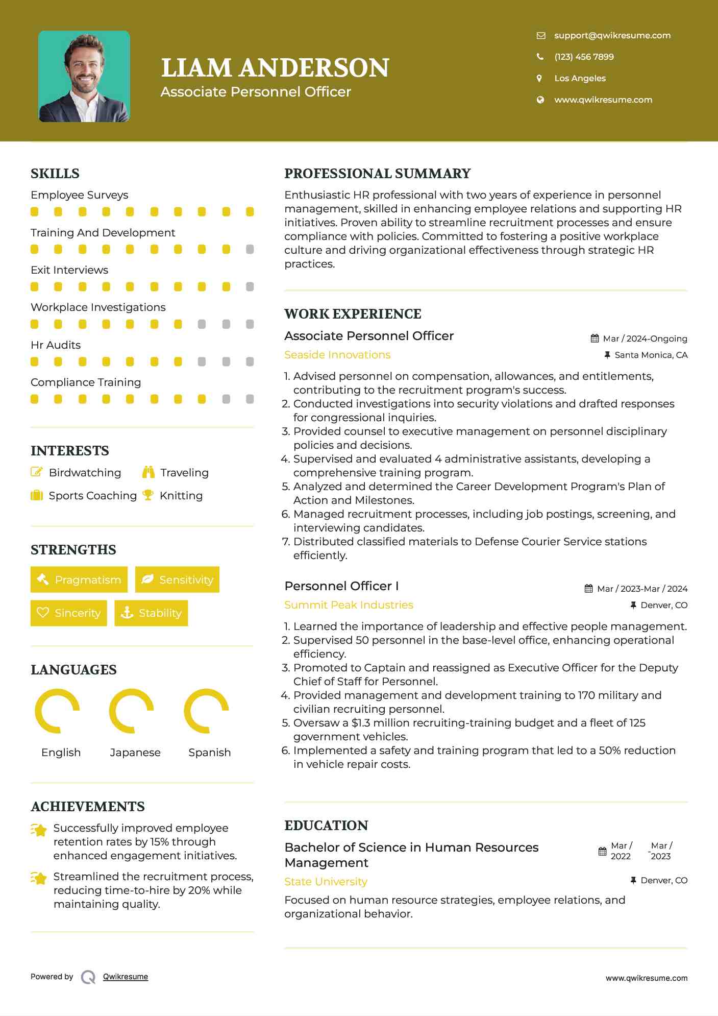 Associate Personnel Officer Resume Example