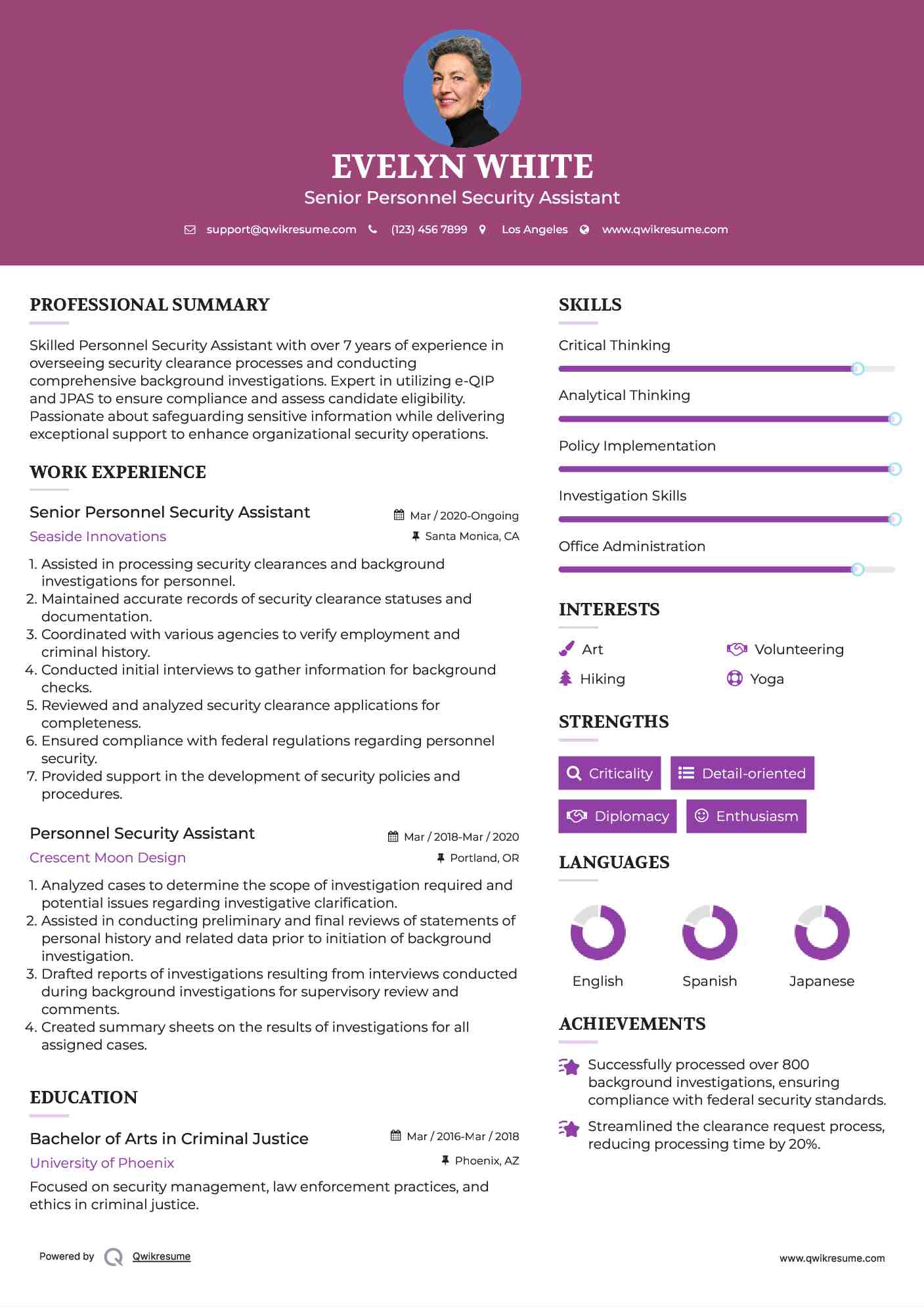 Senior Personnel Security Assistant Resume Template