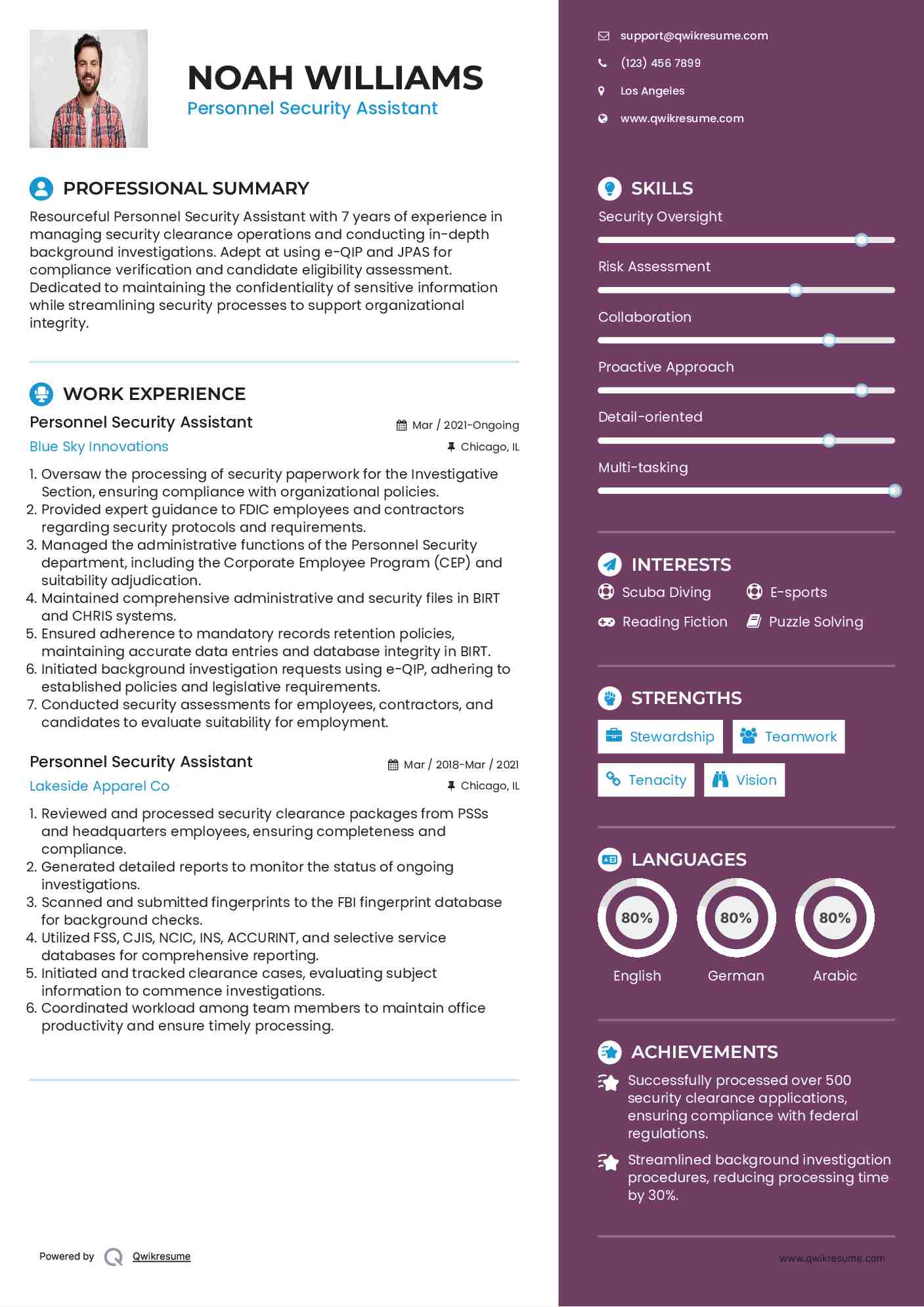 Personnel Security Assistant Resume Model
