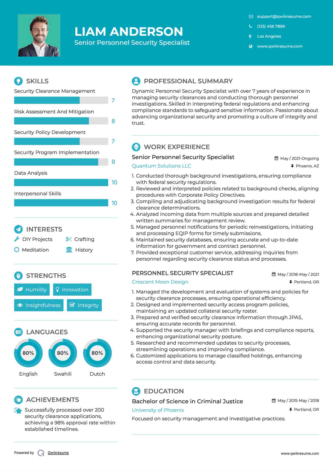 Senior Personnel Security Specialist  Resume Sample
