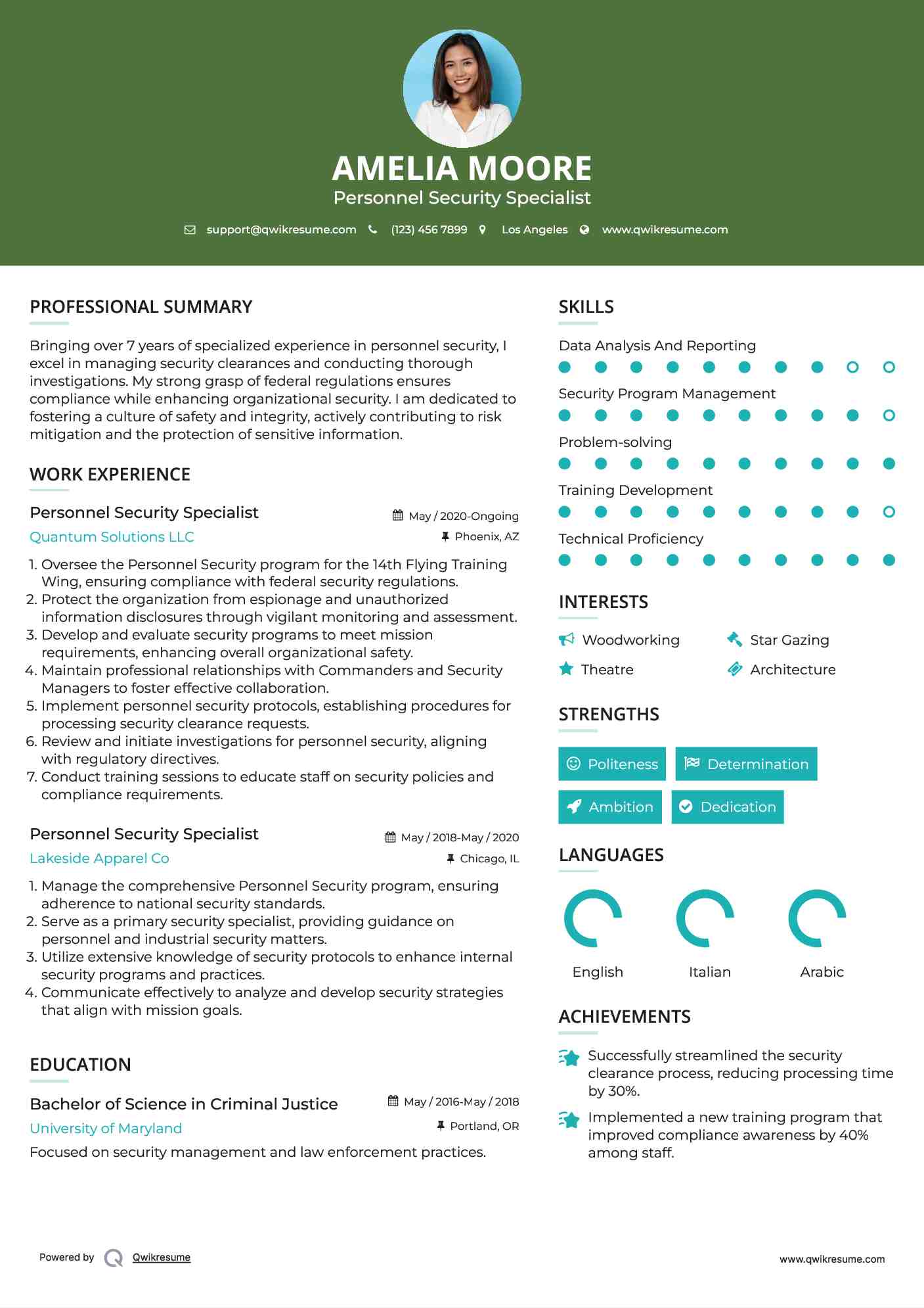 Personnel Security Specialist Resume Format