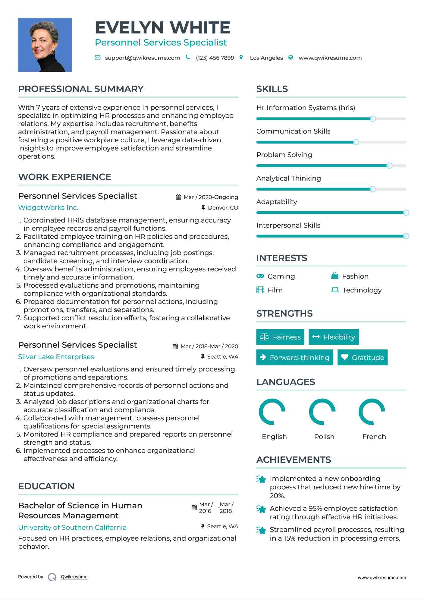 Personnel Services Specialist Resume Example