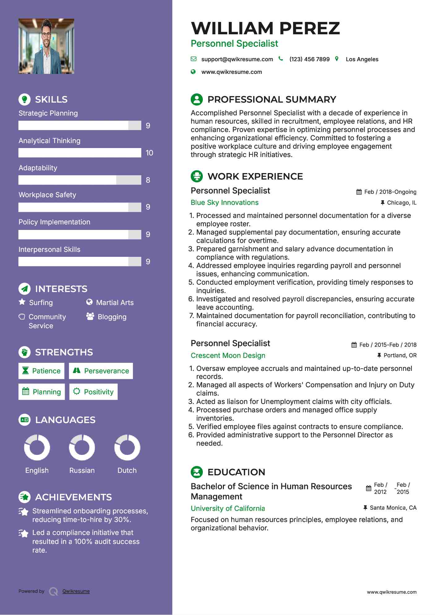 Personnel Specialist Resume Format
