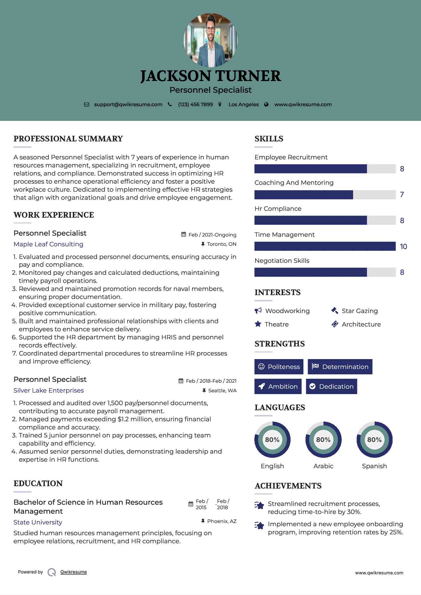 Personnel Specialist Resume Sample