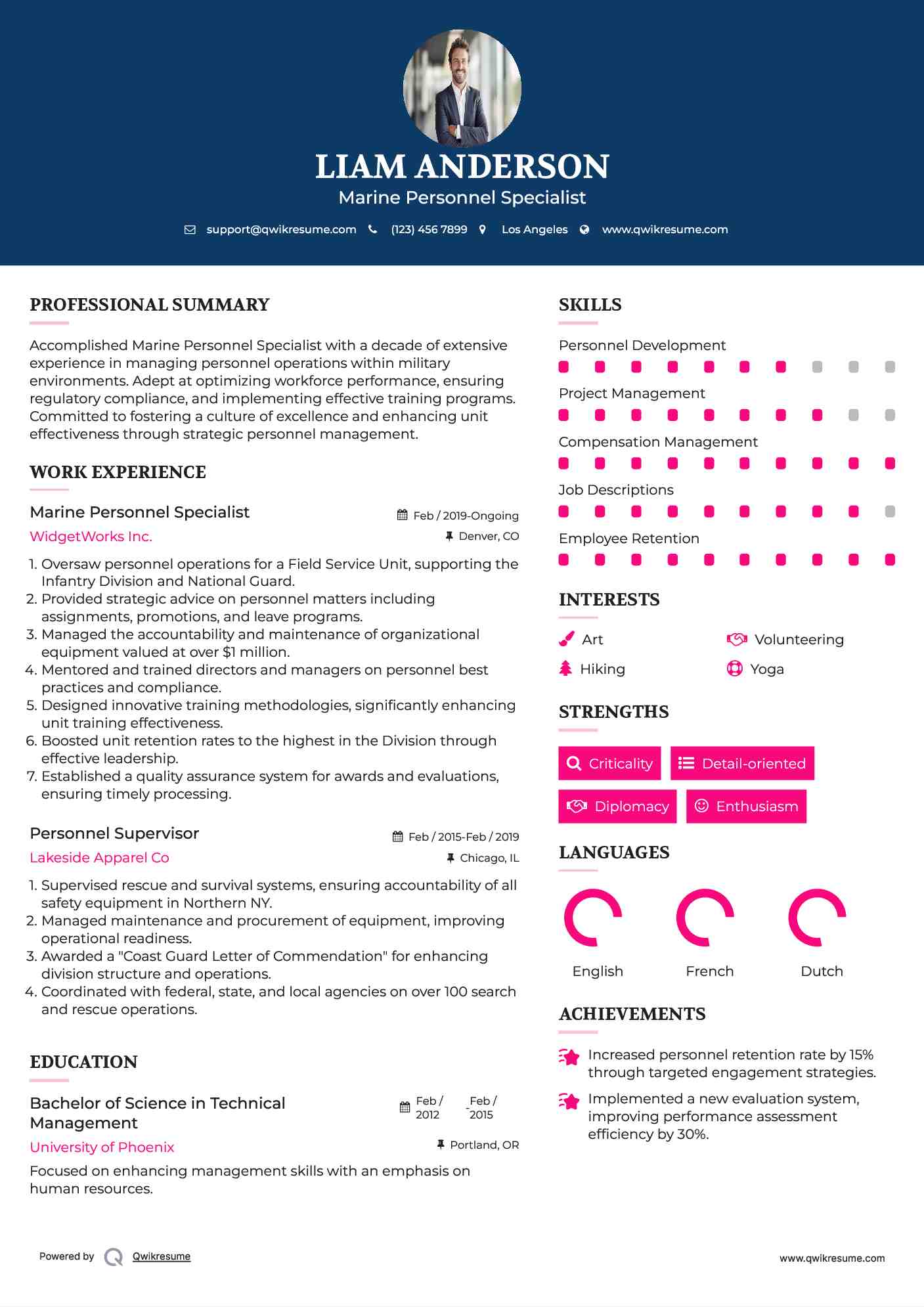 Marine Personnel Specialist Resume Sample
