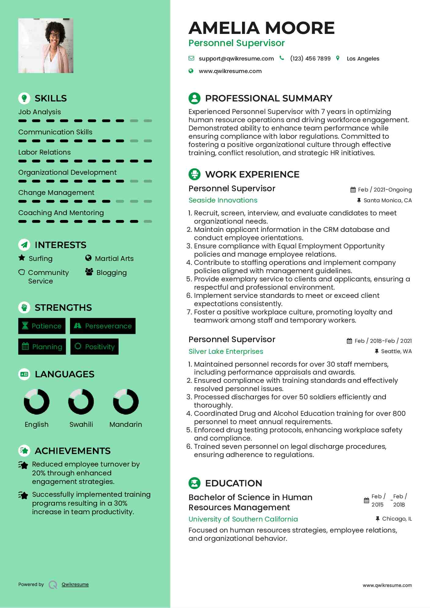 Personnel Supervisor Resume Format