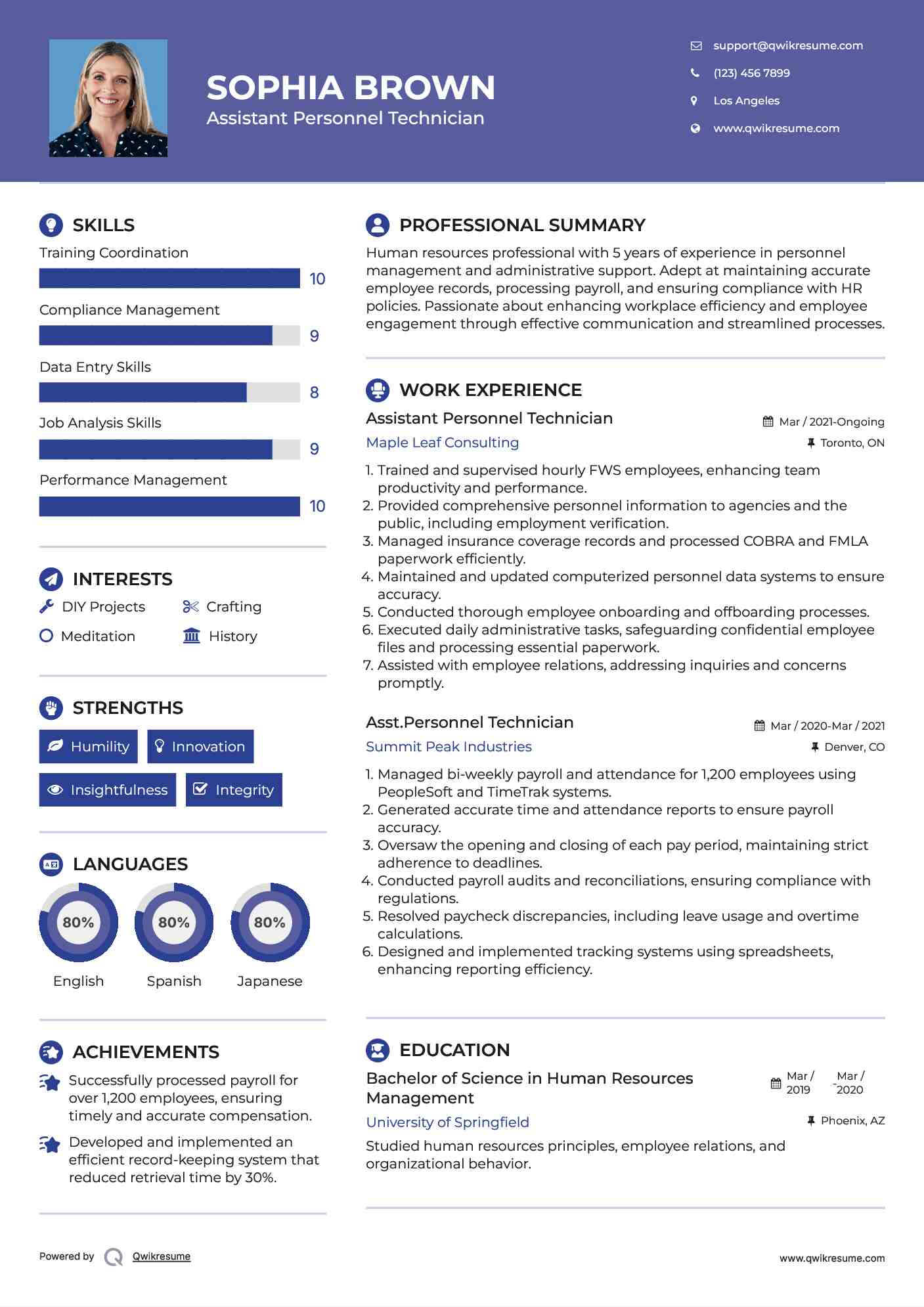 Assistant Personnel Technician Resume Model
