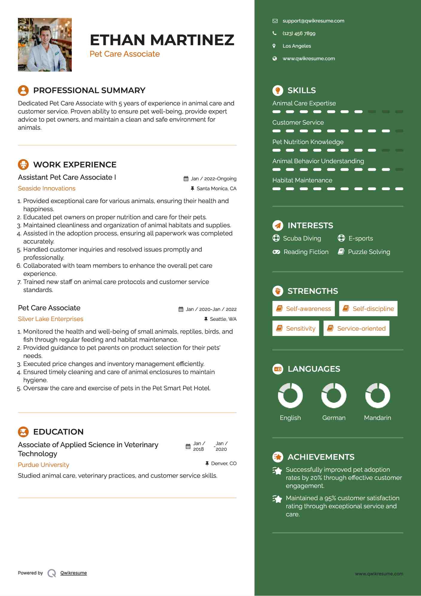 Pet Care Associate Resume Samples QwikResume