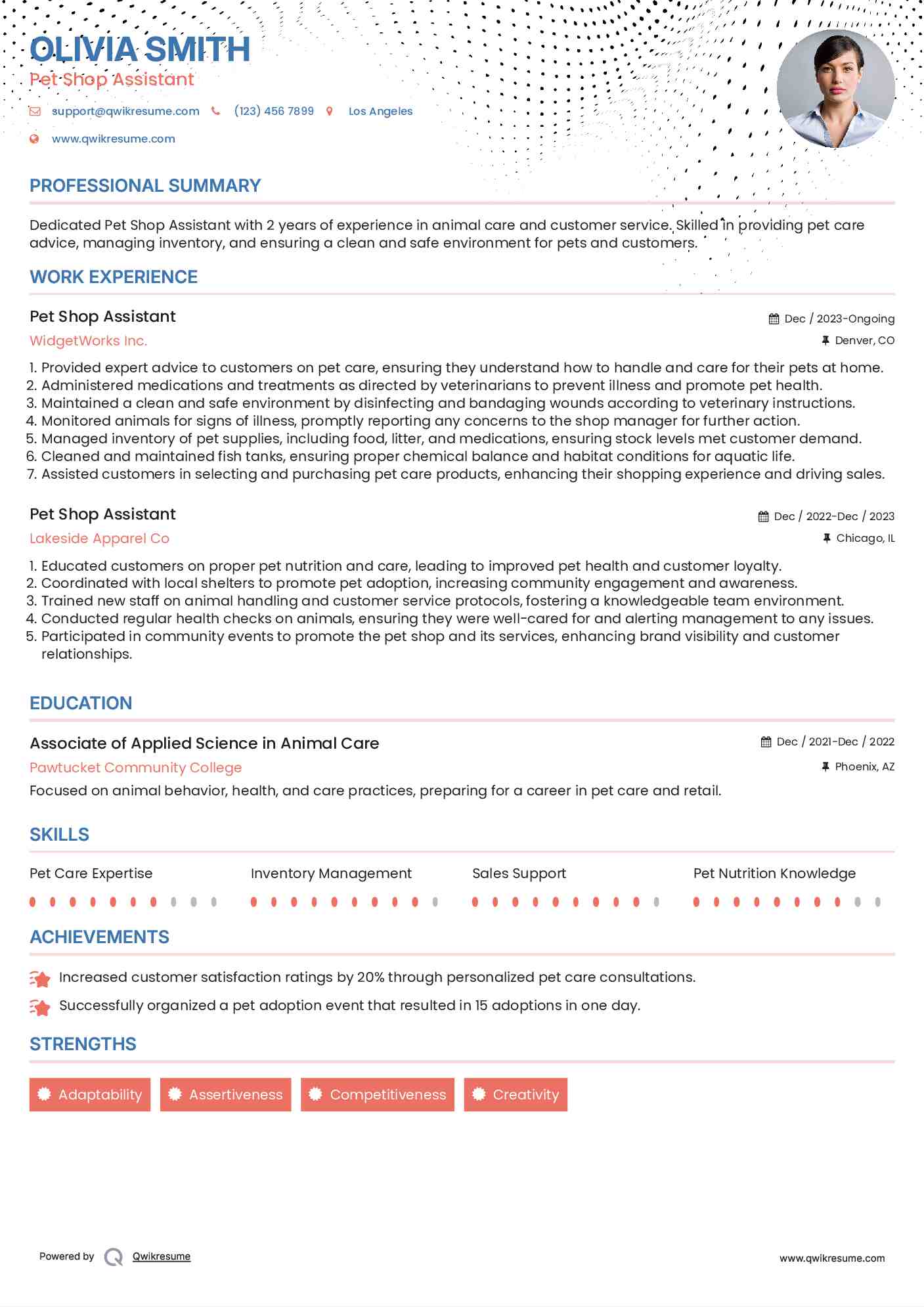 Pet Shop Assistant Resume Sample