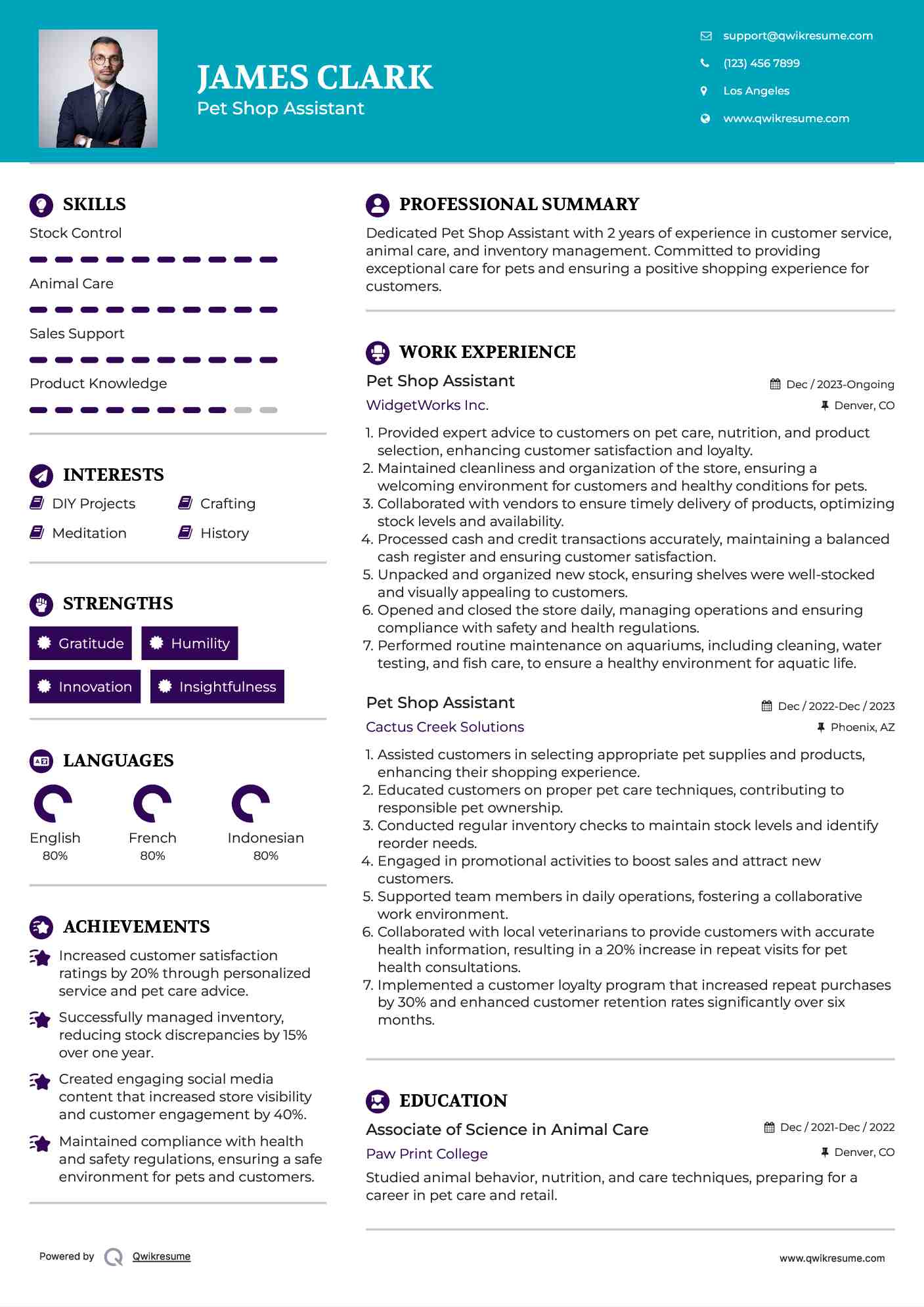 Pet Shop Assistant Resume Model