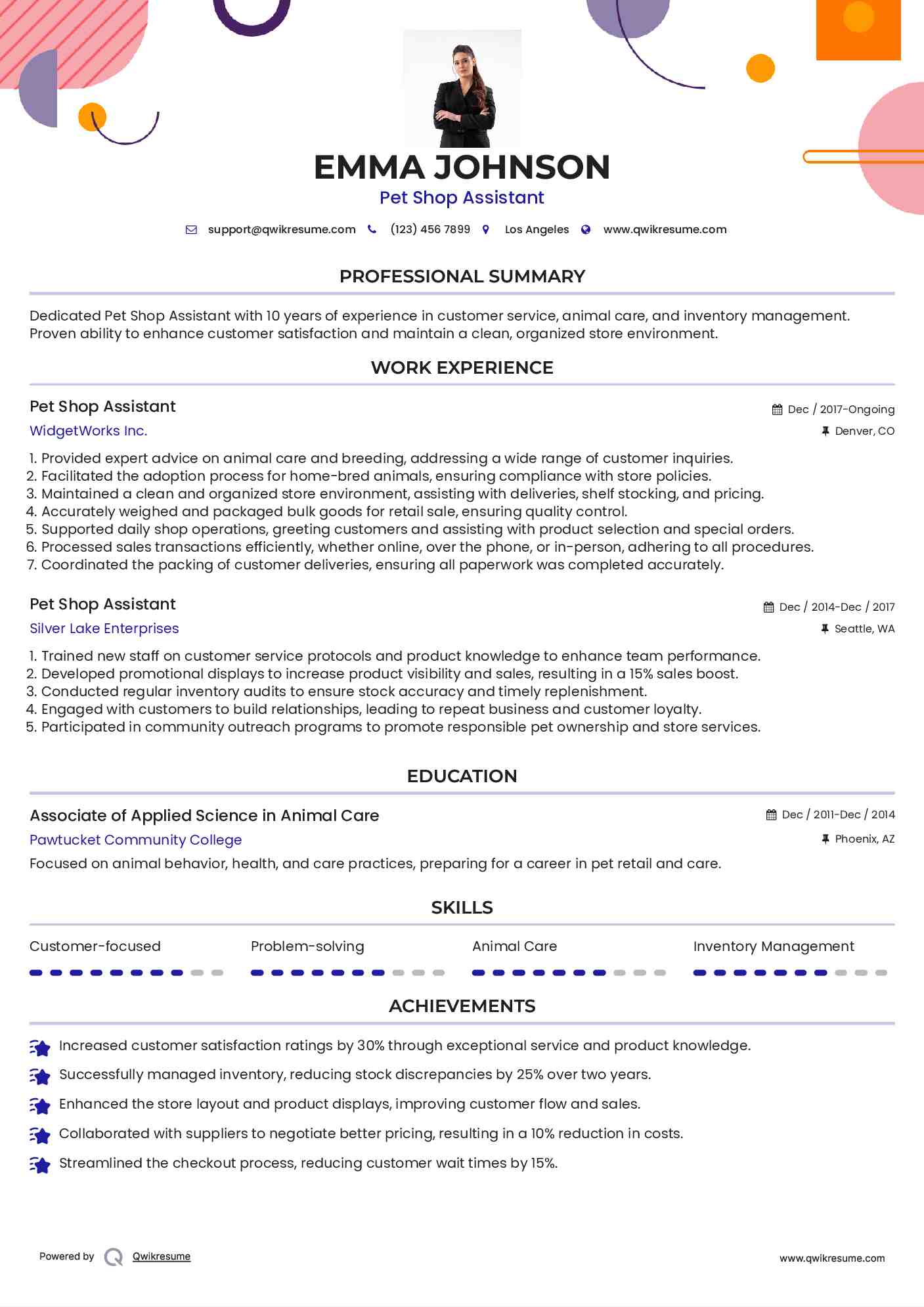 Pet Shop Assistant Resume Format