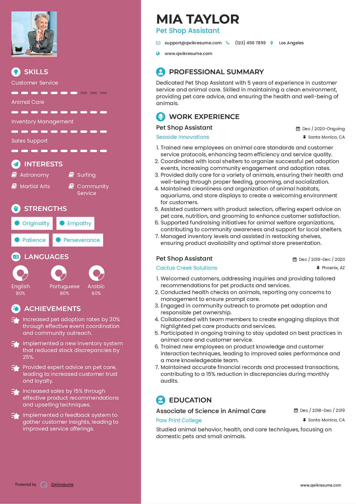 Pet Shop Assistant Resume Format