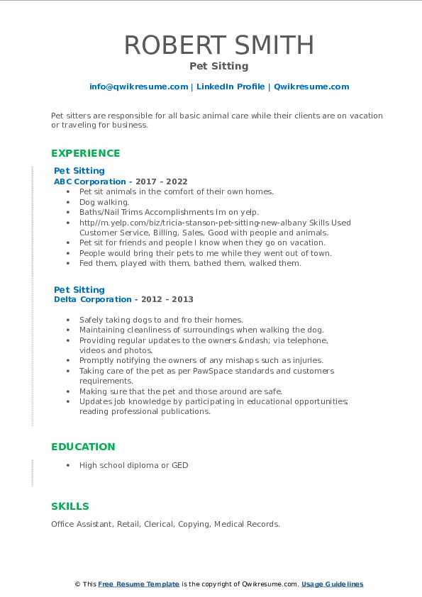 Pet Sitting Resume Samples QwikResume - Pet Sitting 1657881605 Pdf 