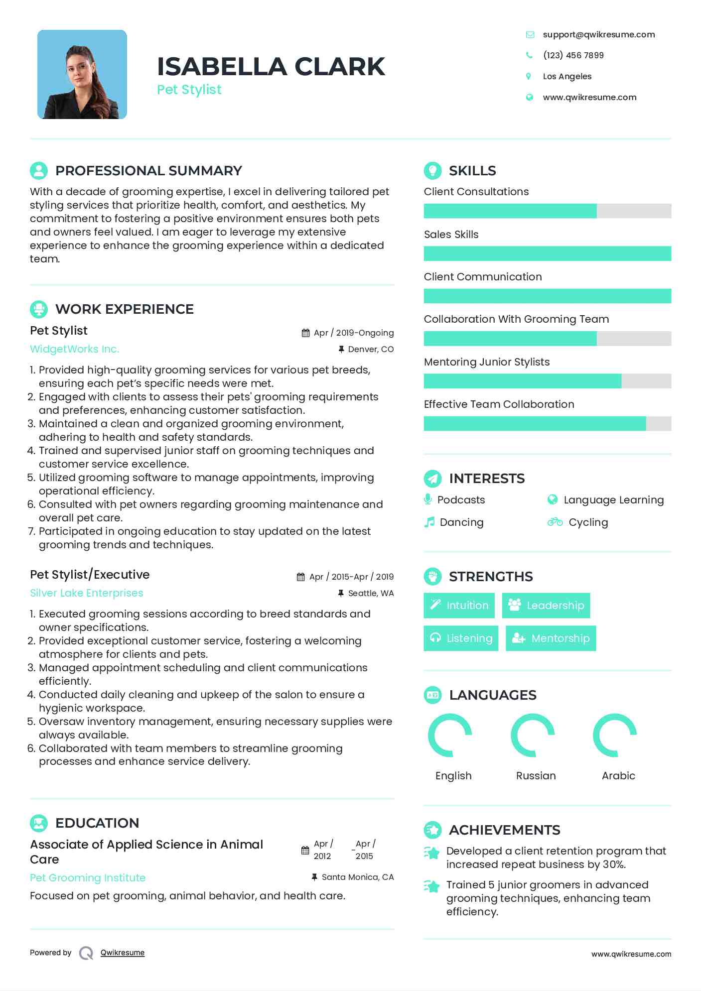 Pet Stylist Resume Template