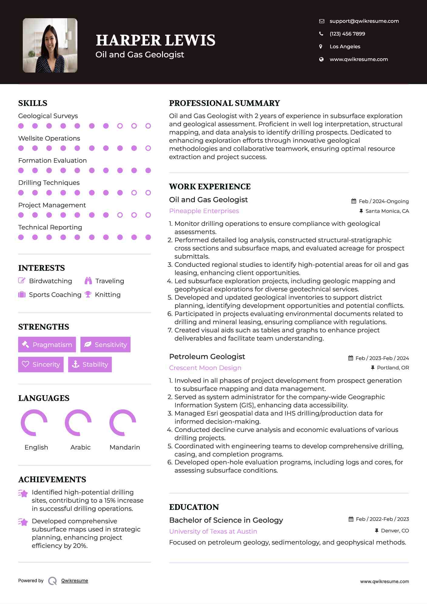 Oil and Gas Geologist Resume Example
