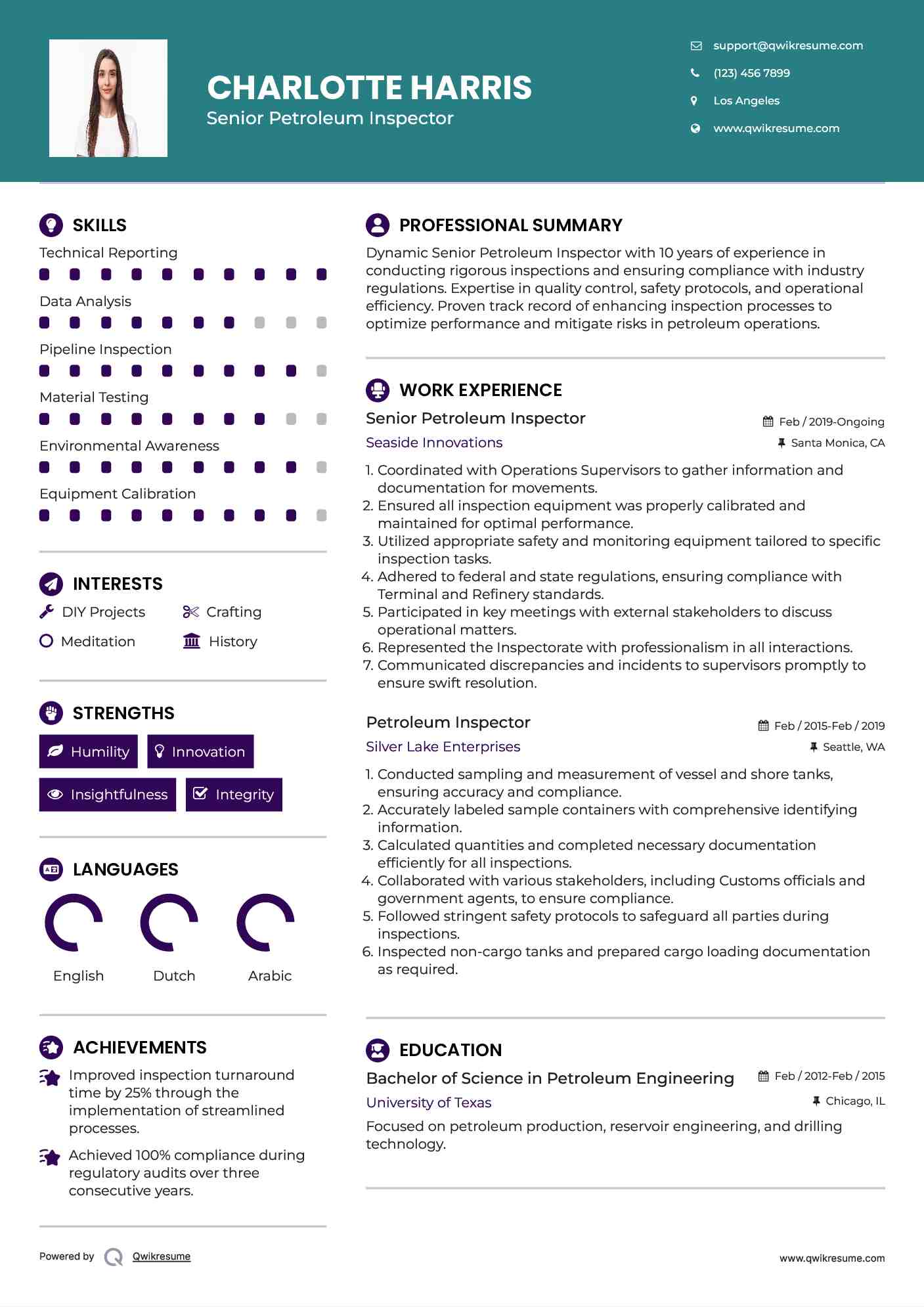 Senior Petroleum Inspector Resume Sample