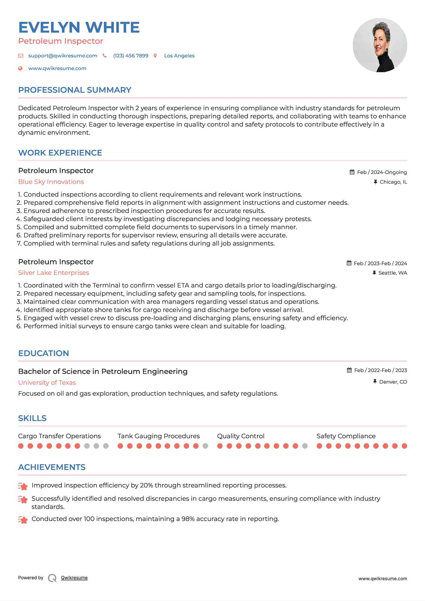 Petroleum Inspector Resume Example