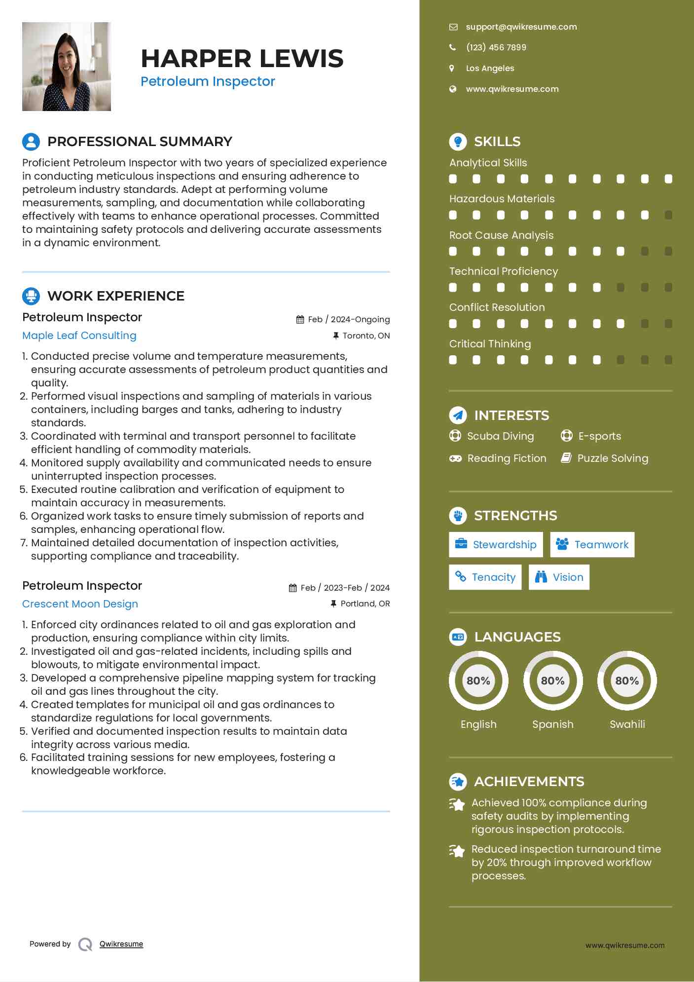 Petroleum Inspector Resume Format