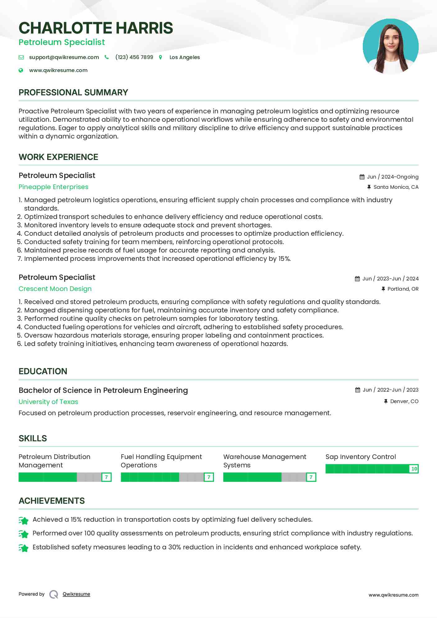 Petroleum Specialist Resume Format