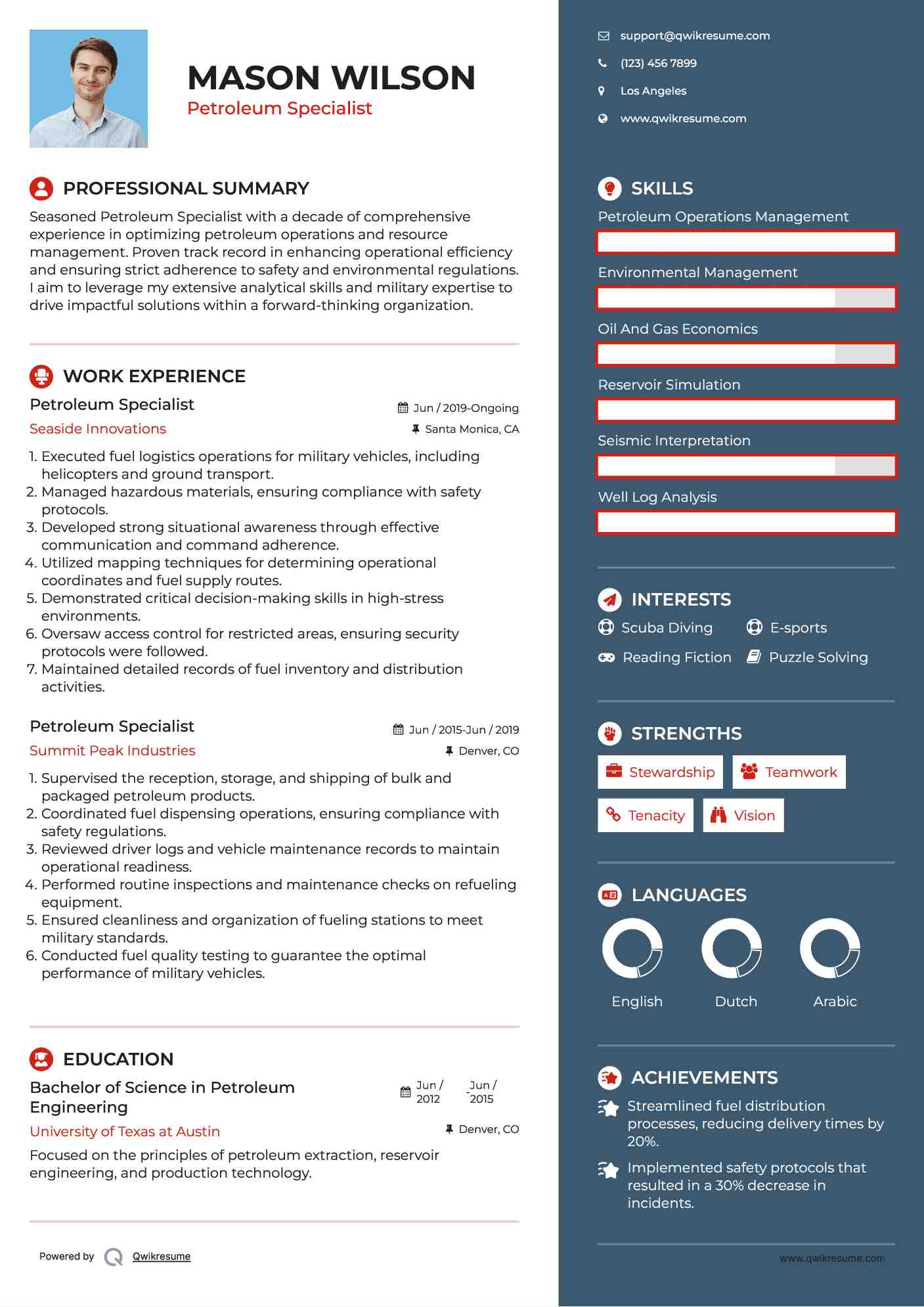 Petroleum Specialist Resume Model