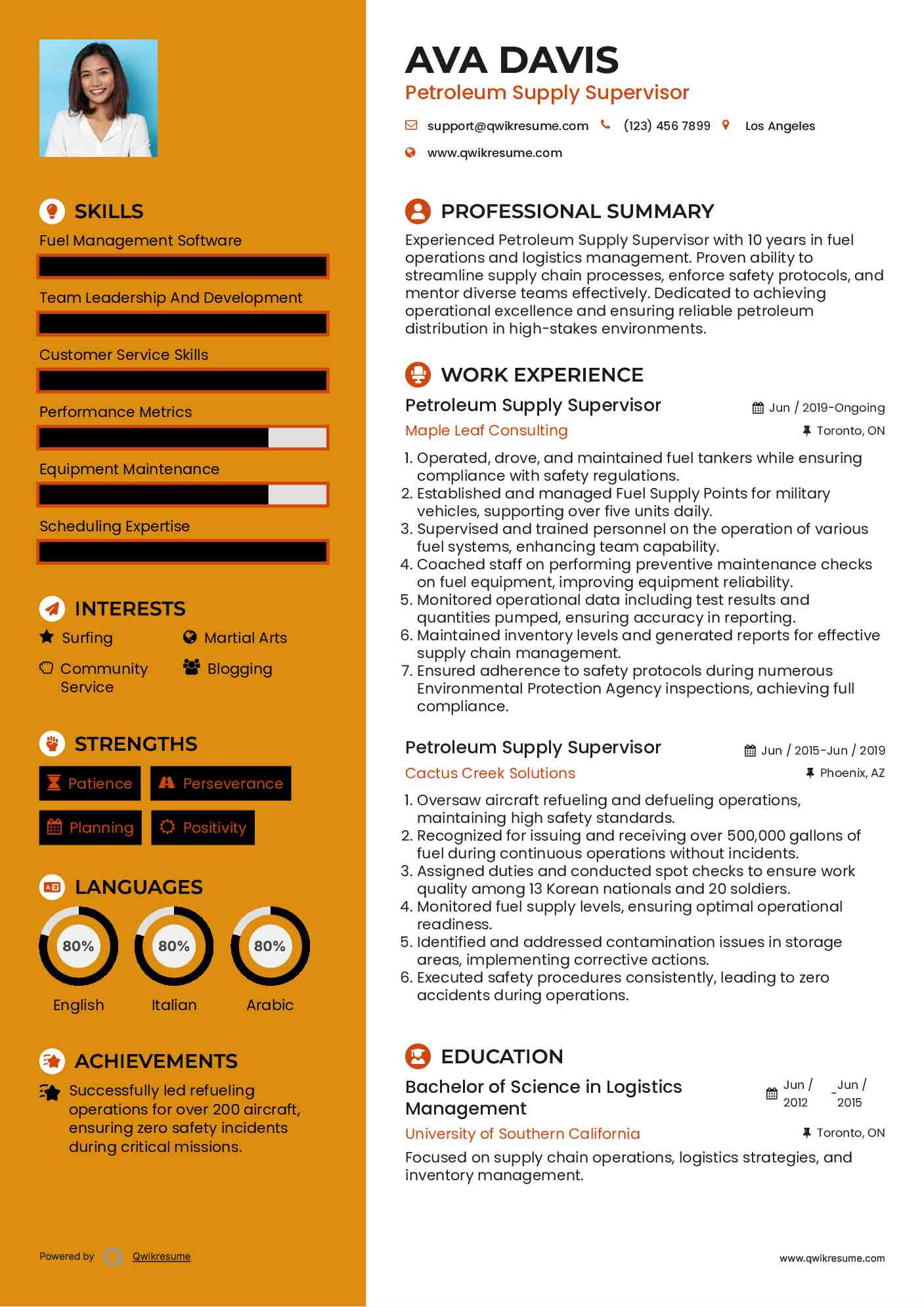 Petroleum Supply Supervisor Resume Example