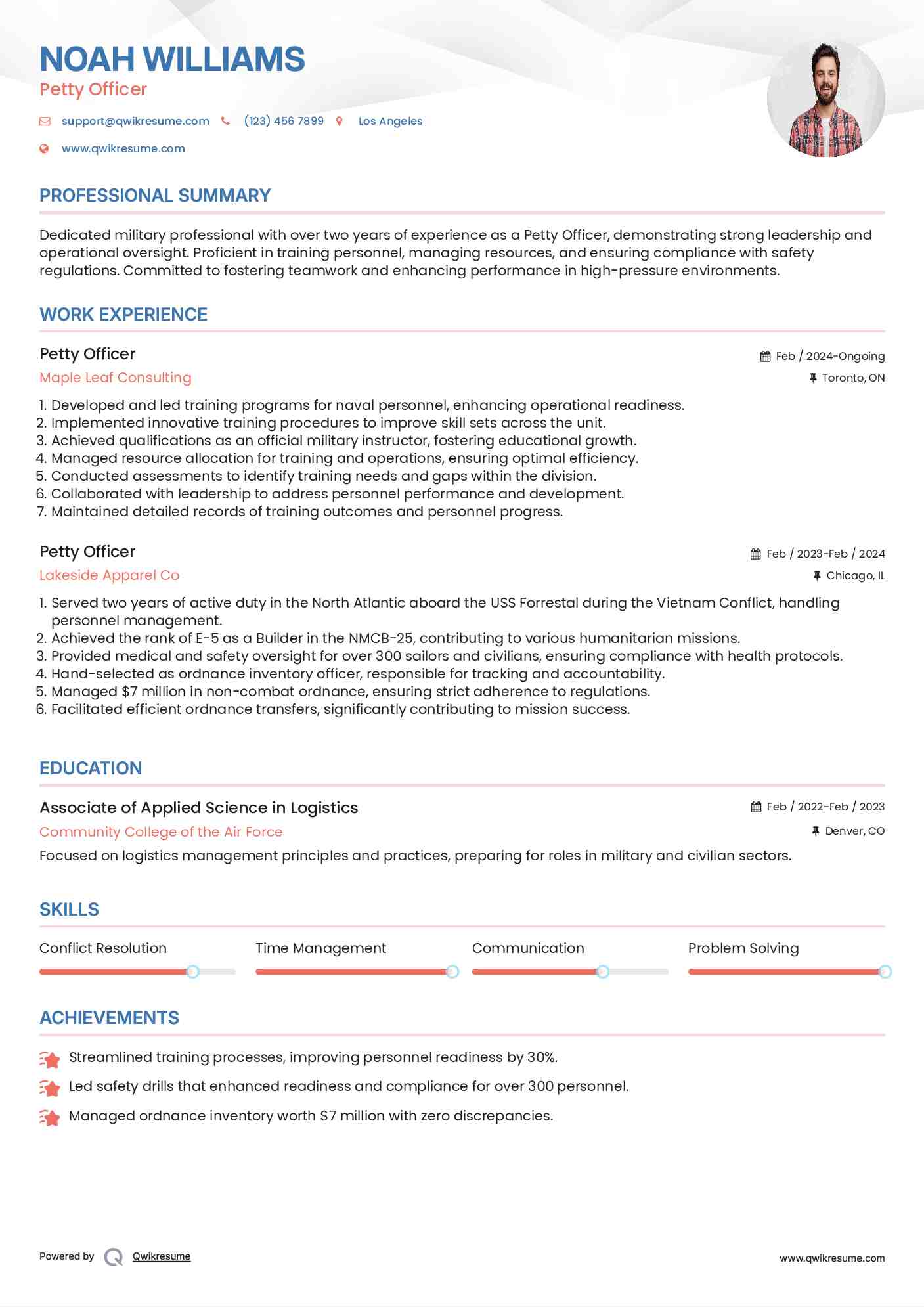 Petty Officer Resume Format