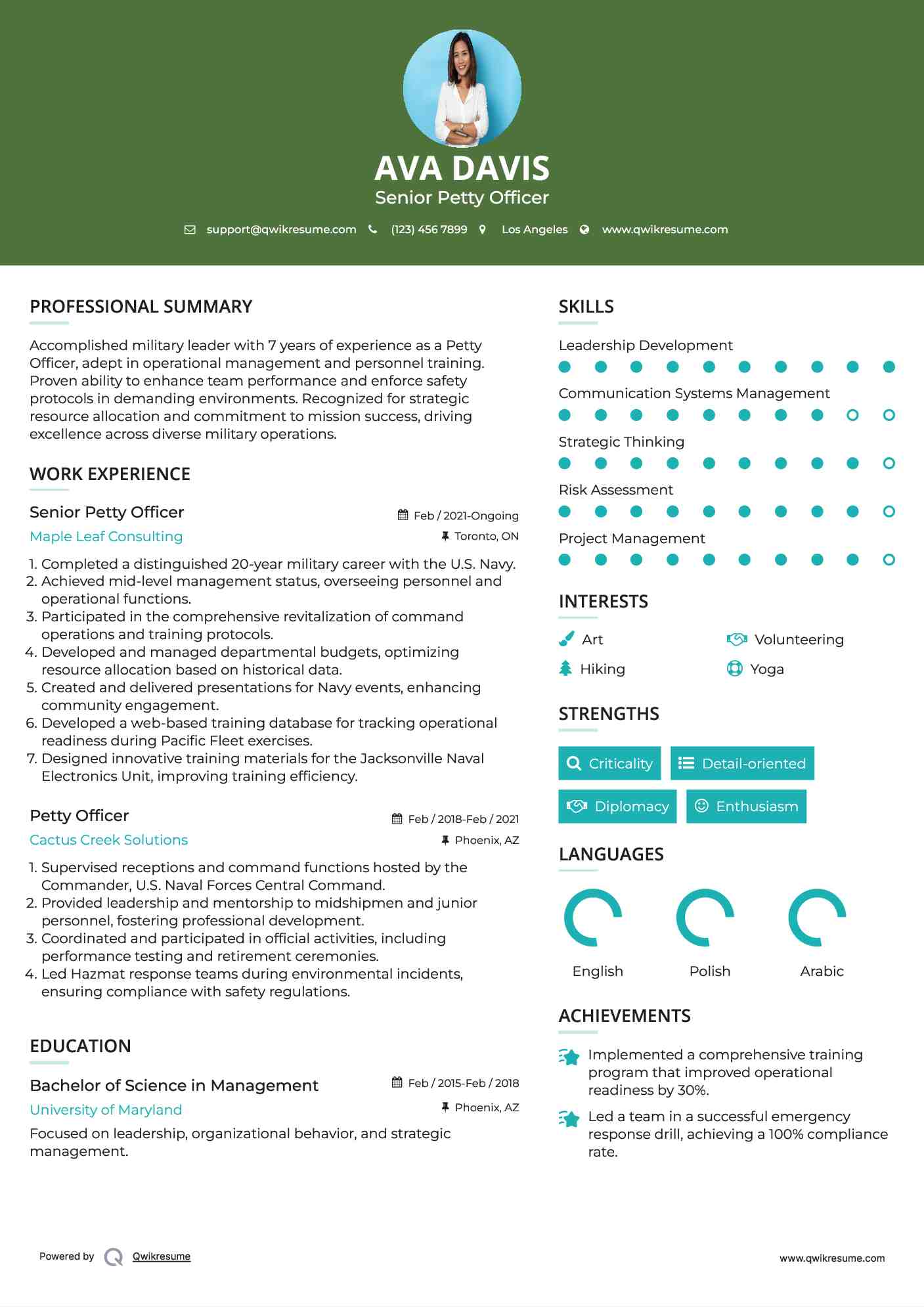 Senior Petty Officer Resume Model