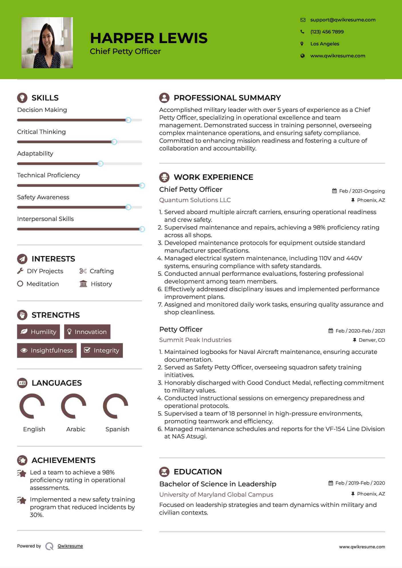 Chief Petty Officer Resume Example