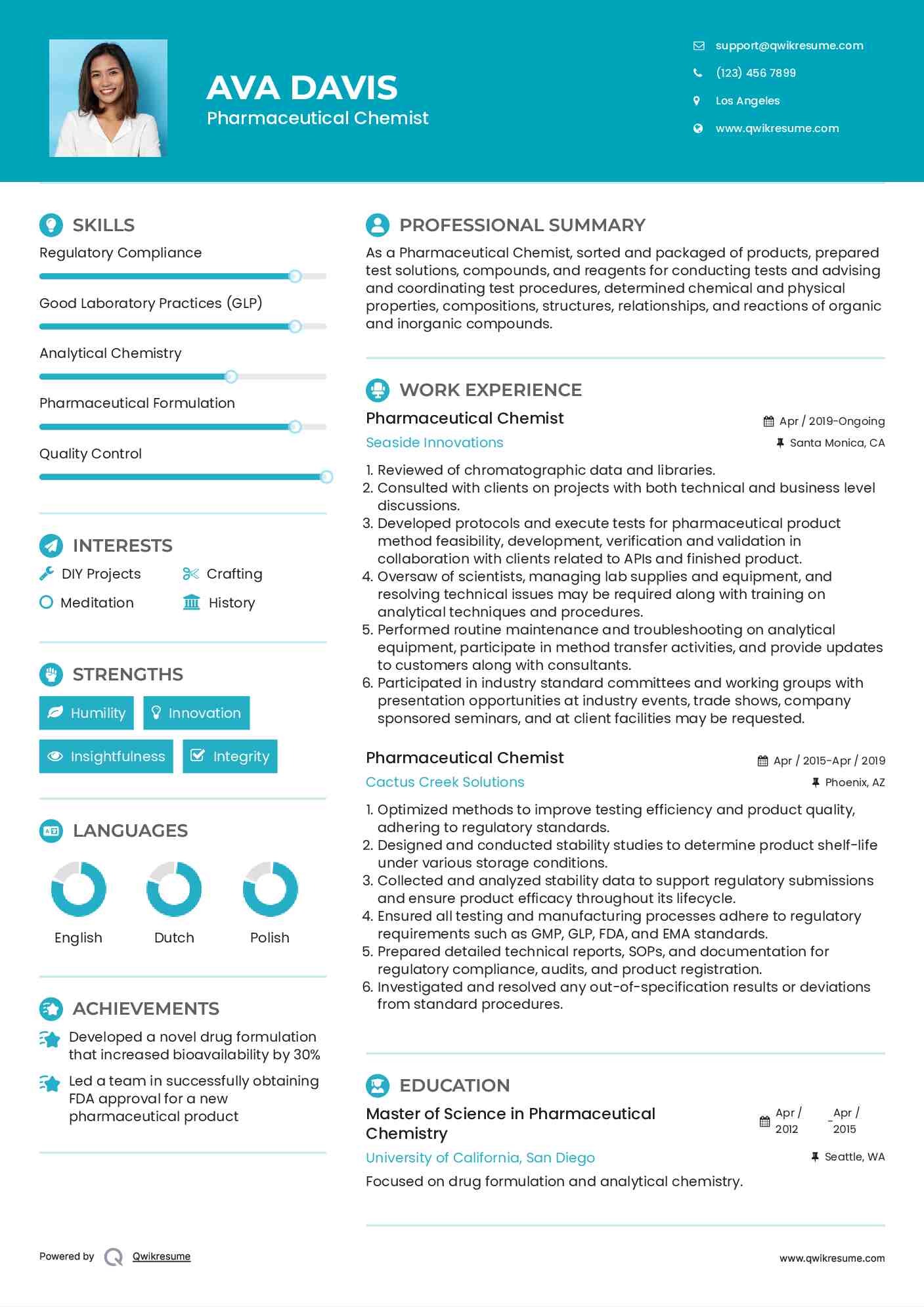 Pharmaceutical Chemist Resume Format