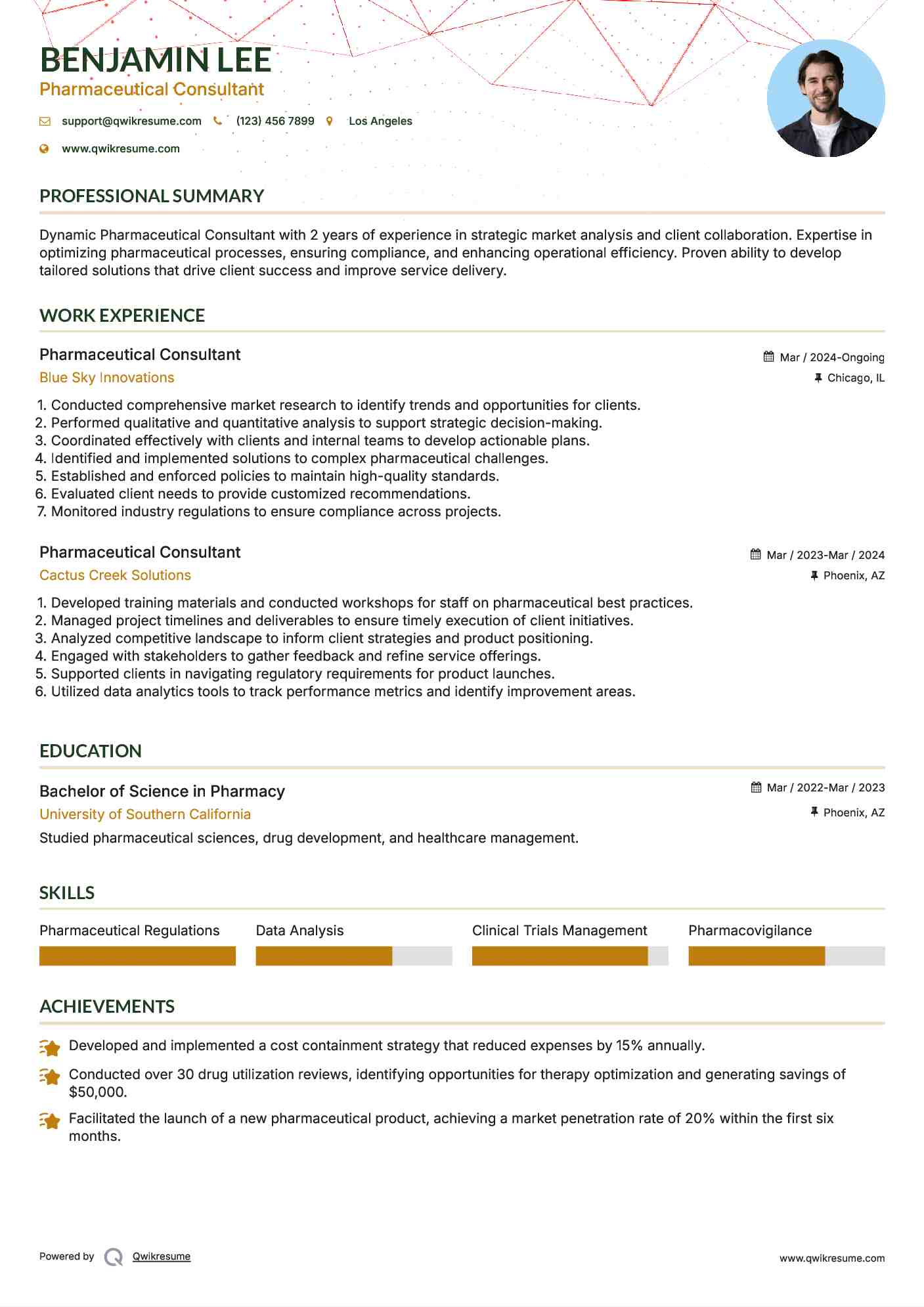 Pharmaceutical Consultant Resume Template