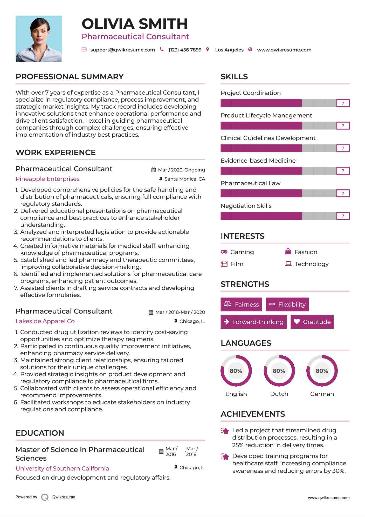 Pharmaceutical Consultant Resume Template