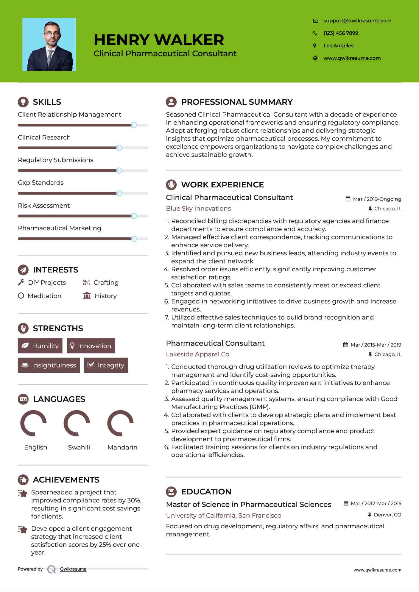 Clinical Pharmaceutical Consultant Resume Template