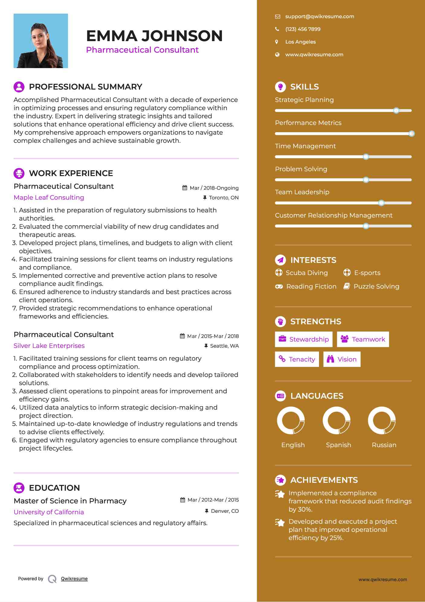 Pharmaceutical Consultant Resume Model