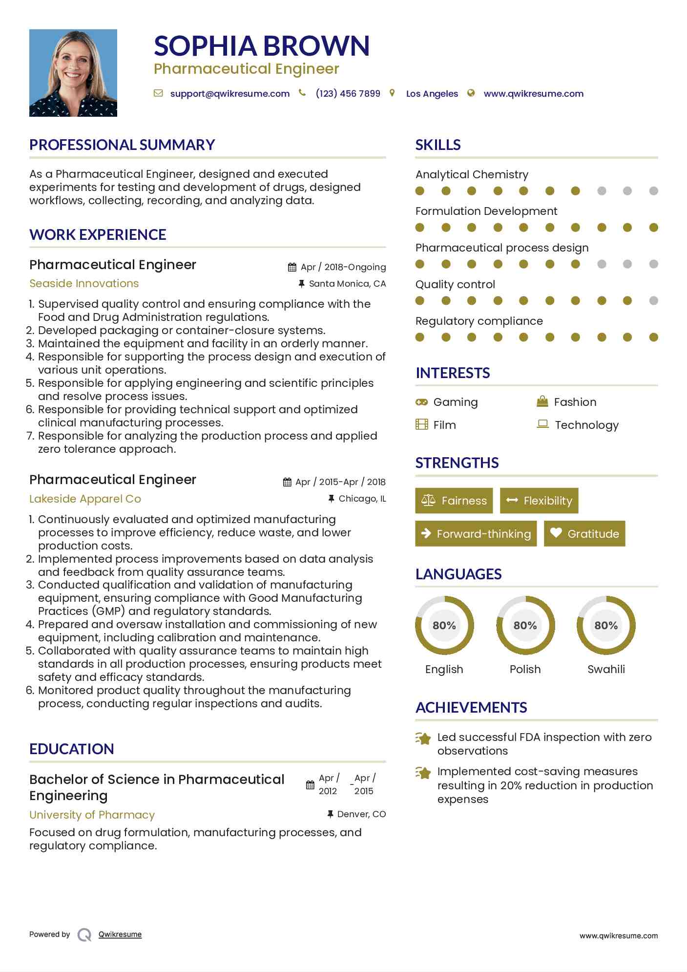 Pharmaceutical Engineer Resume Template