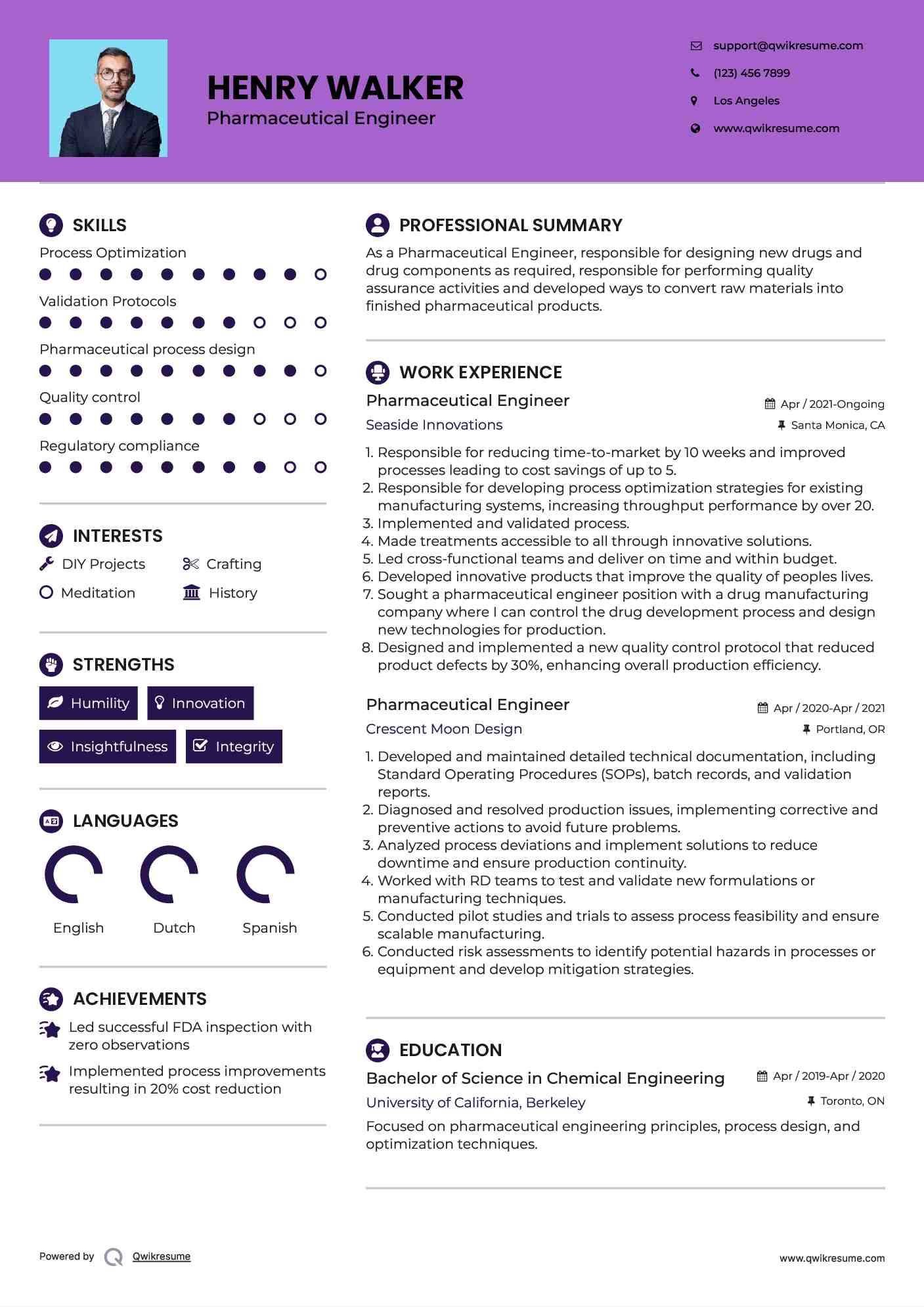 Pharmaceutical Engineer Resume Example