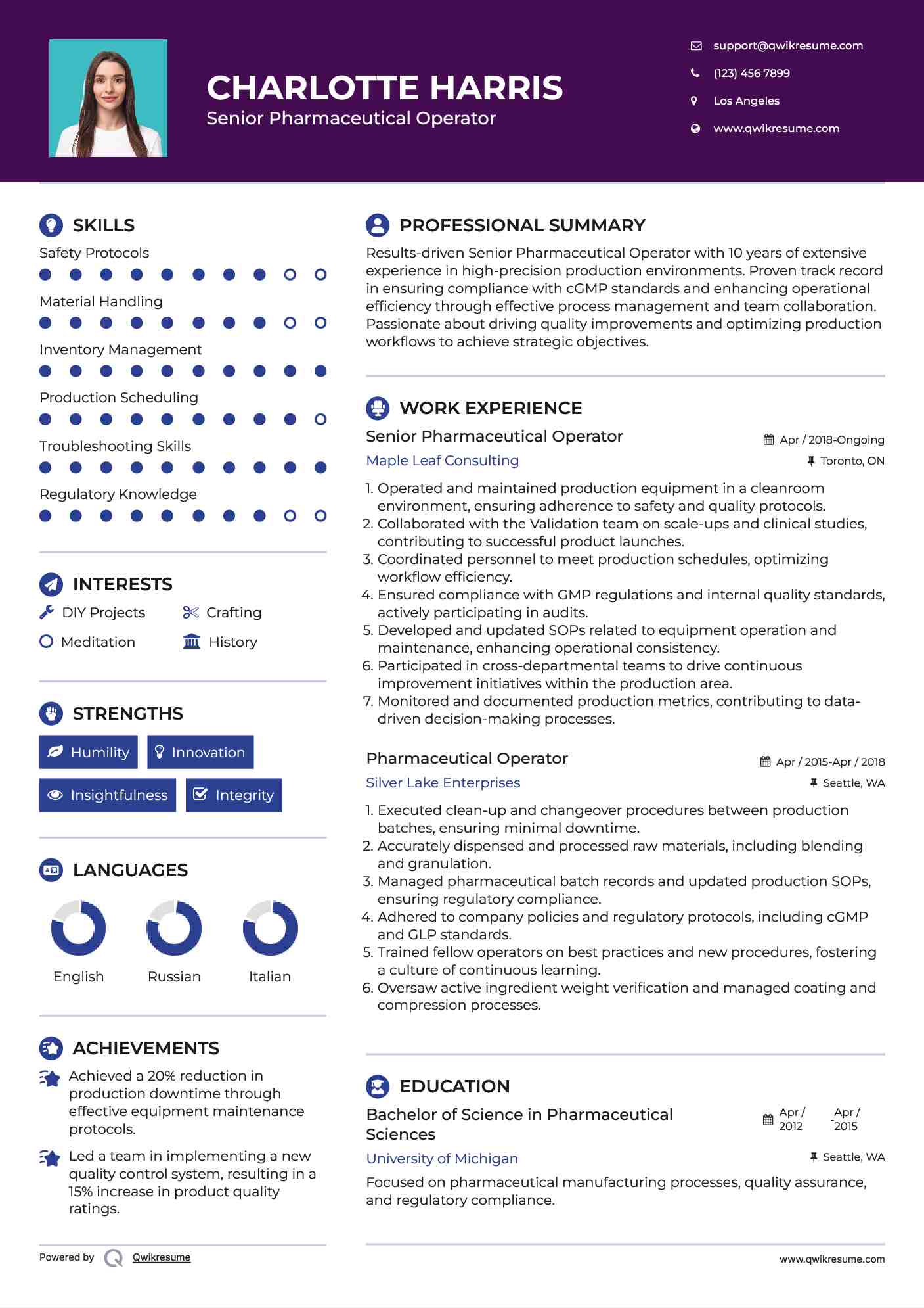 Senior Pharmaceutical Operator Resume Template
