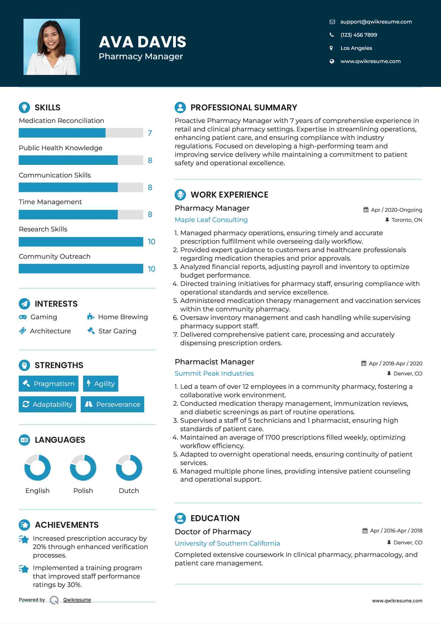 Pharmacy Manager Resume Sample