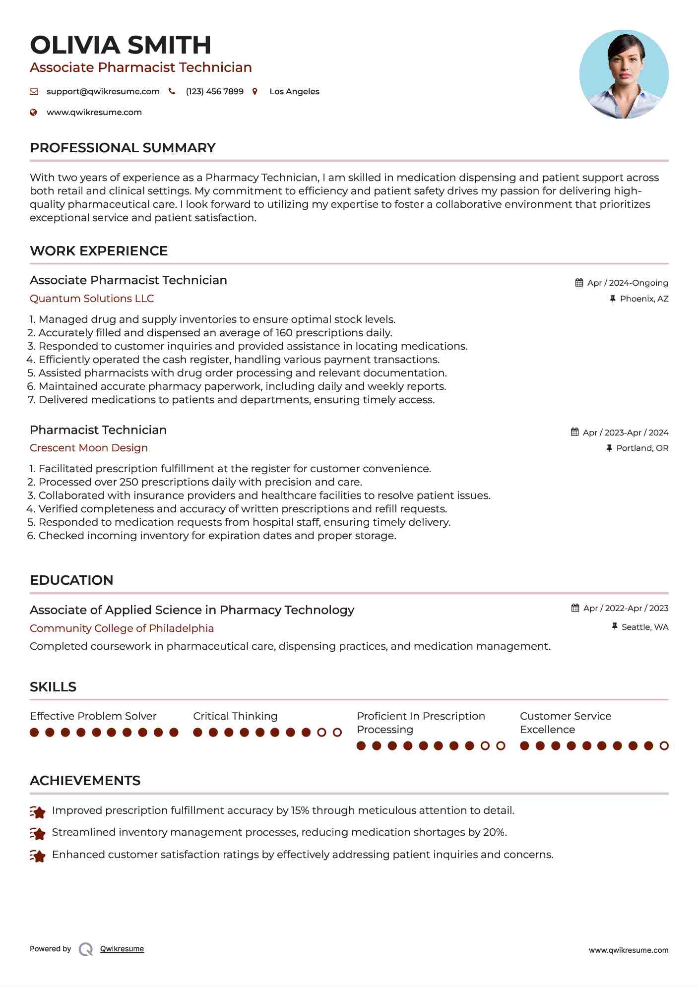 Associate Pharmacist Technician Resume Template