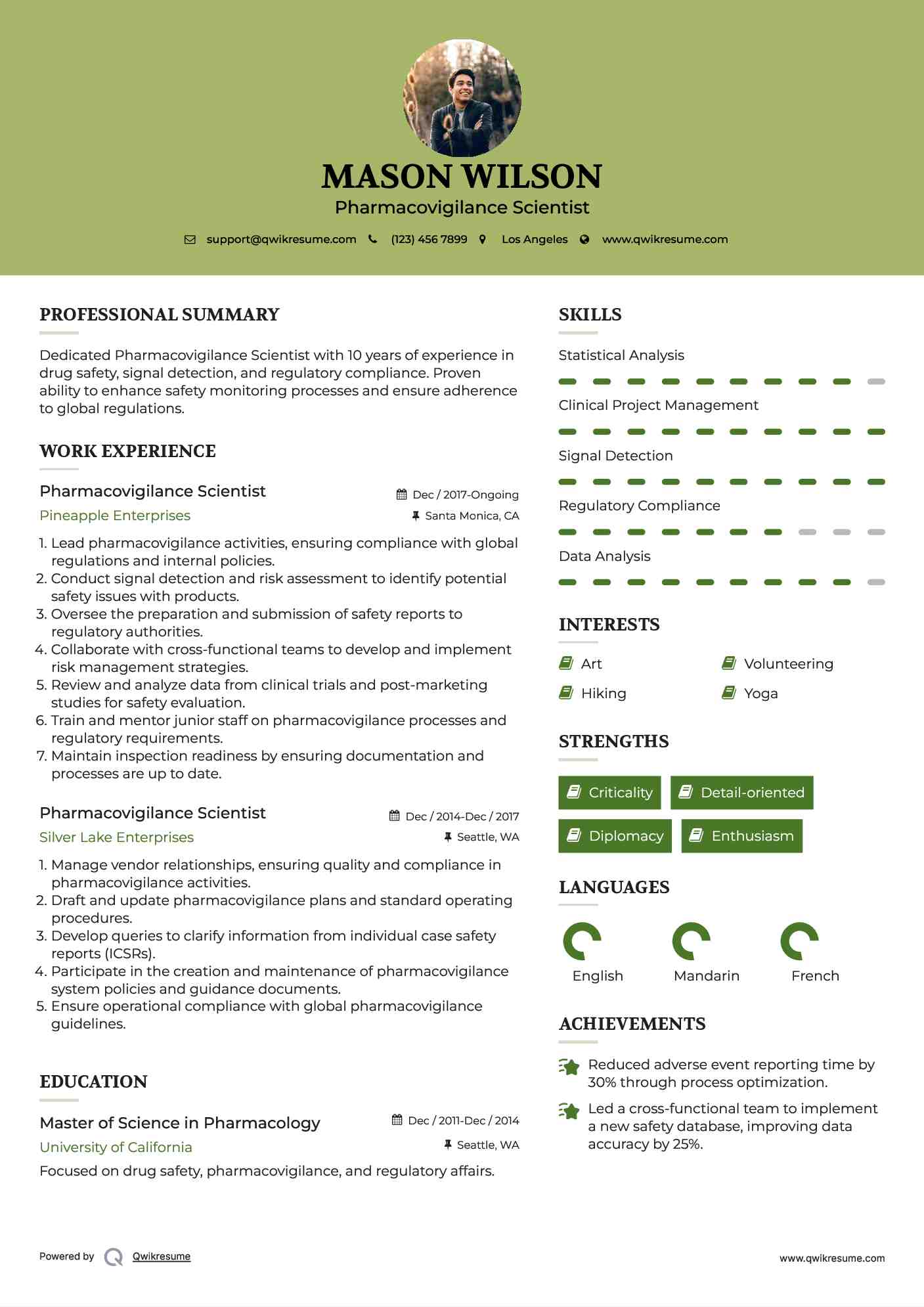 Pharmacovigilance Scientist Resume Model